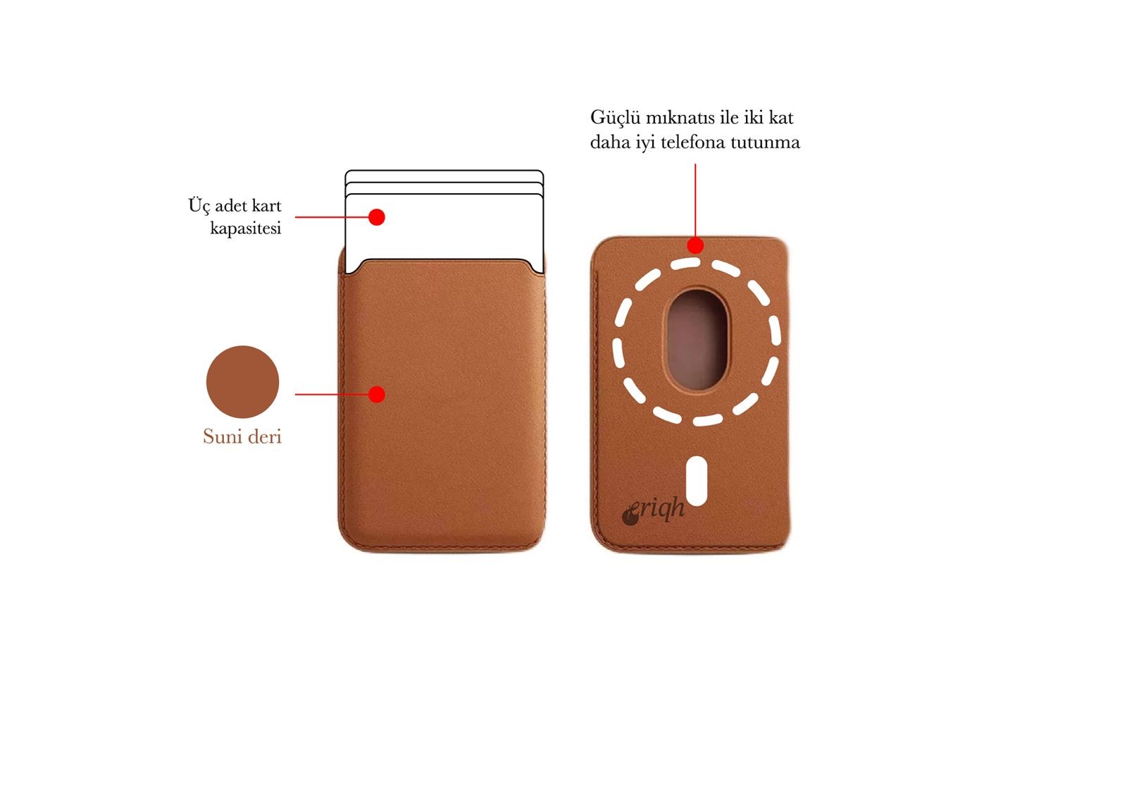 ERİQH iPhone 11-12-13-14-15-16 Serileri ile Uyumlu Magsafe Mıknatıslı Kartlık Deri Cüzdan
