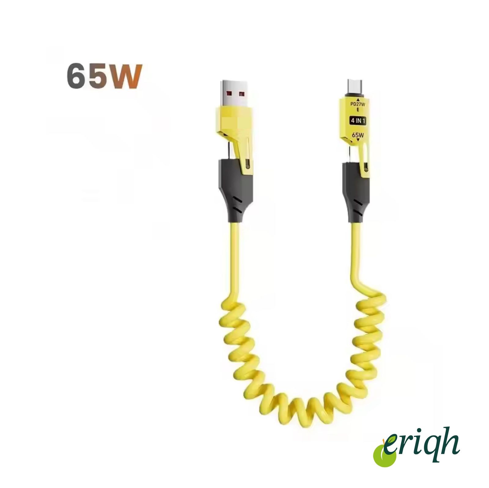 4'ü 1 Arada Geri Çekilebilir Yaylı Hızlı Şarj Kablosu PD 65W USB-C–Type-C–iPhone Süper Hızlı Şarj
