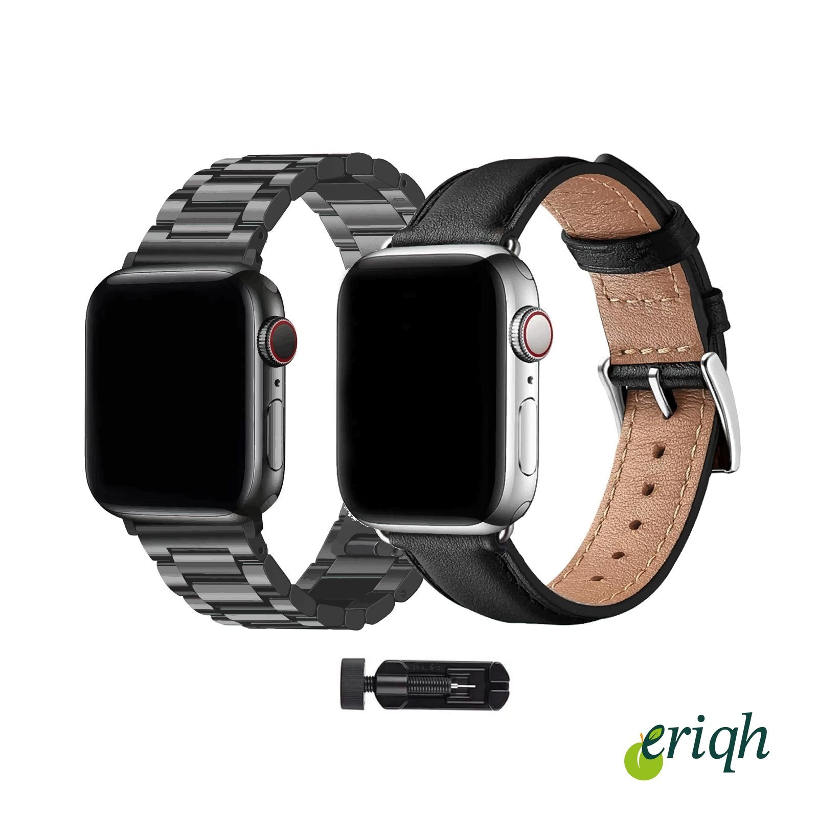 Apple Watch 38-40-41-(42mm10.nesil) uyumlu Deri Kordon-Metal Kordon 2'li Set