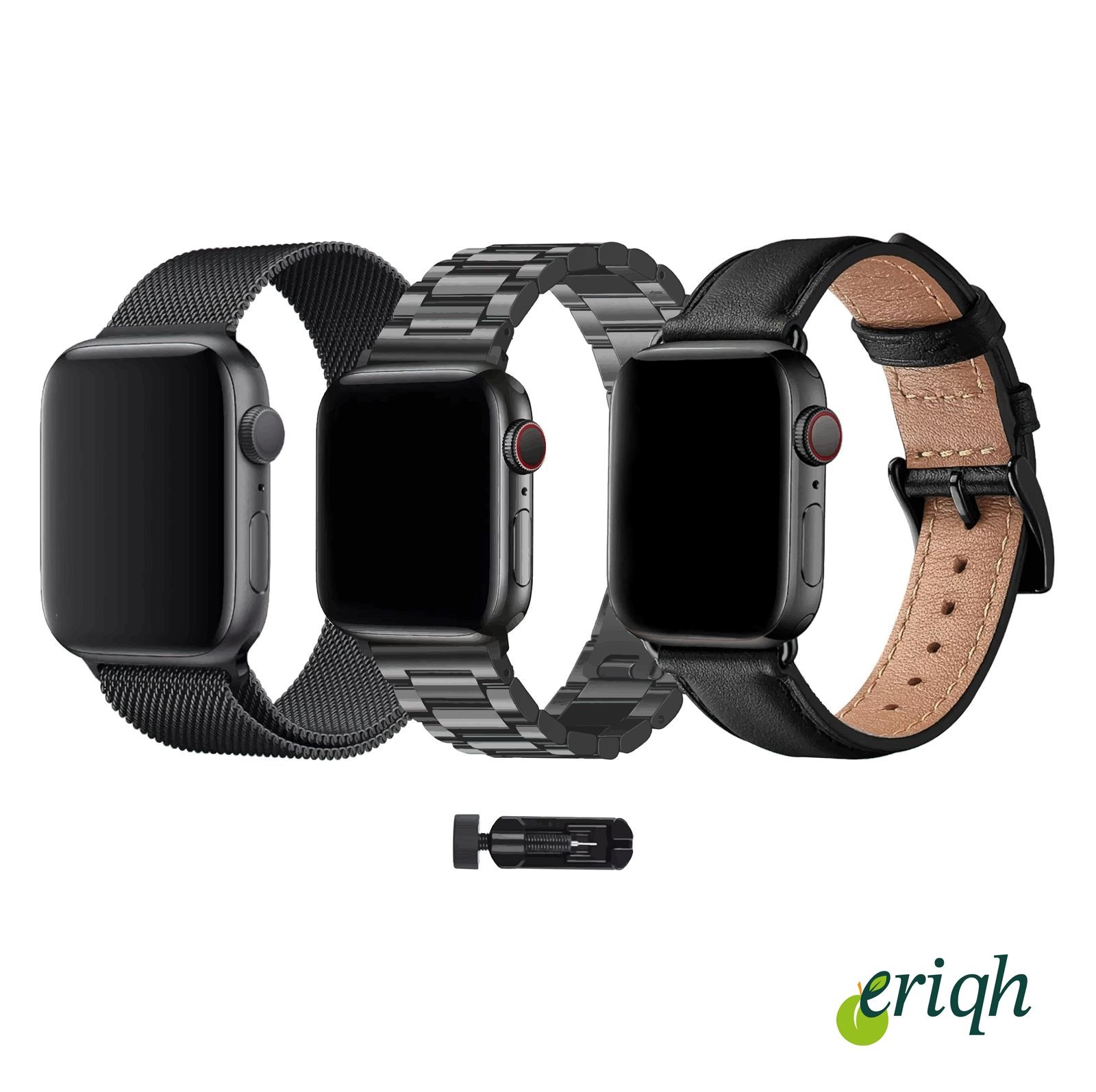 Apple Watch Uyumlu Kordon Seti 3'lü | Deri + Metal Hasır + Baklava Desen | 38mm 40mm 41mm (42mm 10.nesil)