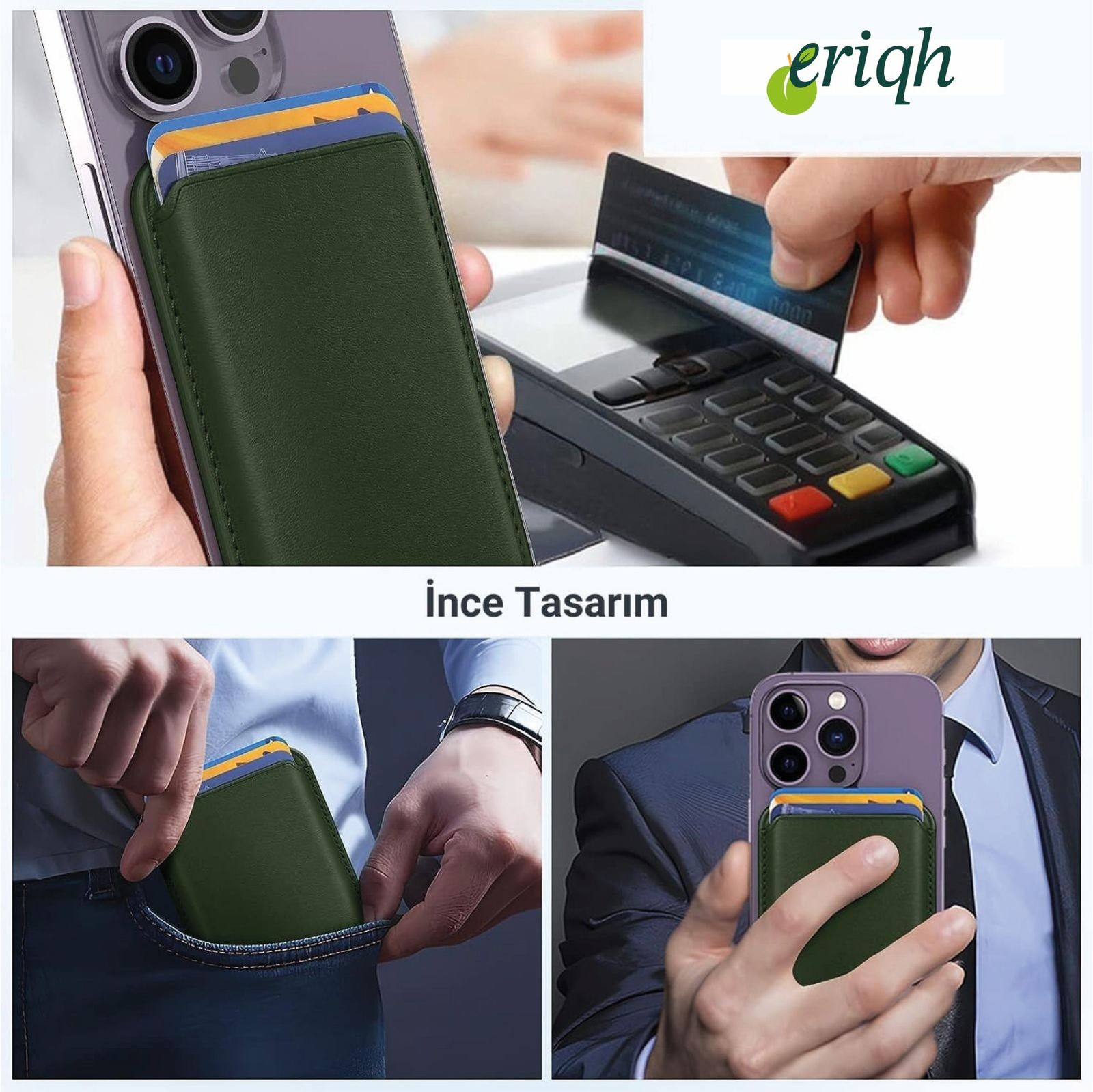 ERİQH iPhone 11-12-13-14-15-16 Serileri ile Uyumlu Magsafe Mıknatıslı Kartlık Deri Cüzdan