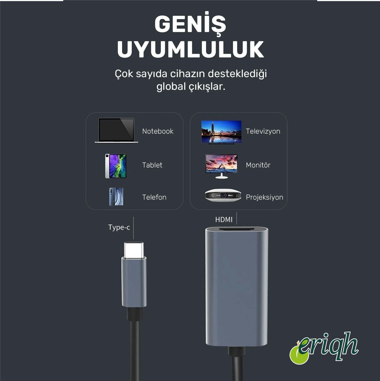 USB-C to HDMI Görüntü Aktarıcı | 4K Destekli Type-C Dönüştürücü Adaptör