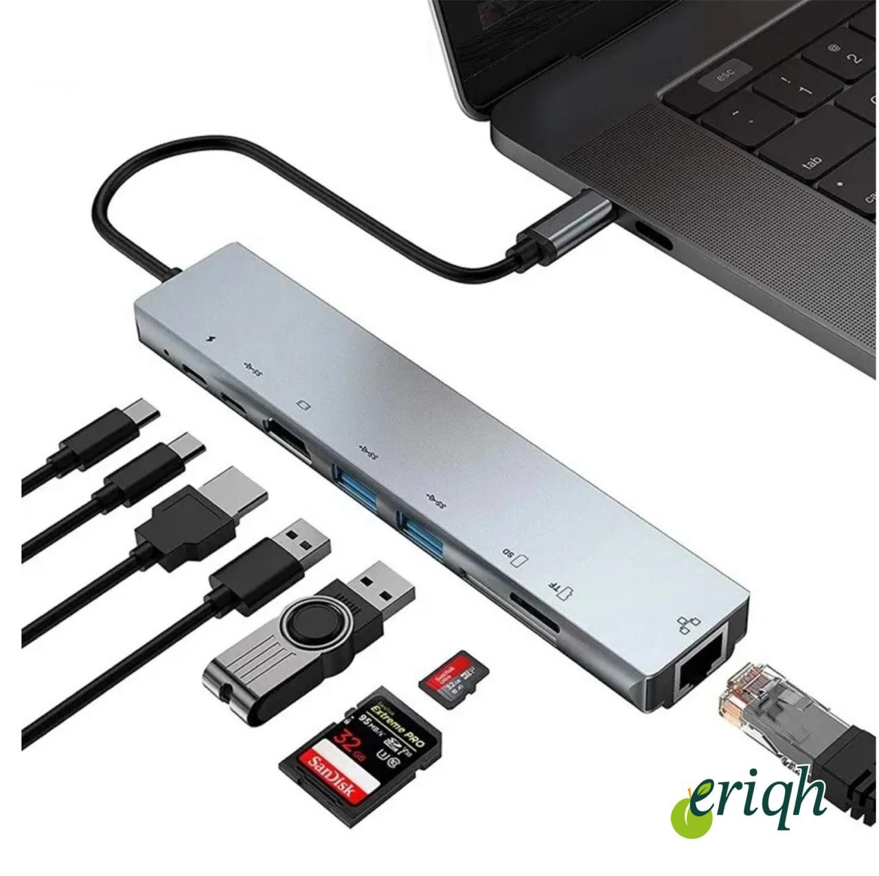 USB-C Hub 8 in 1 Dönüştürücü | MacBook Pro / Air Uyumlu | HDMI + USB + SD + Type-C Çoklayıcı