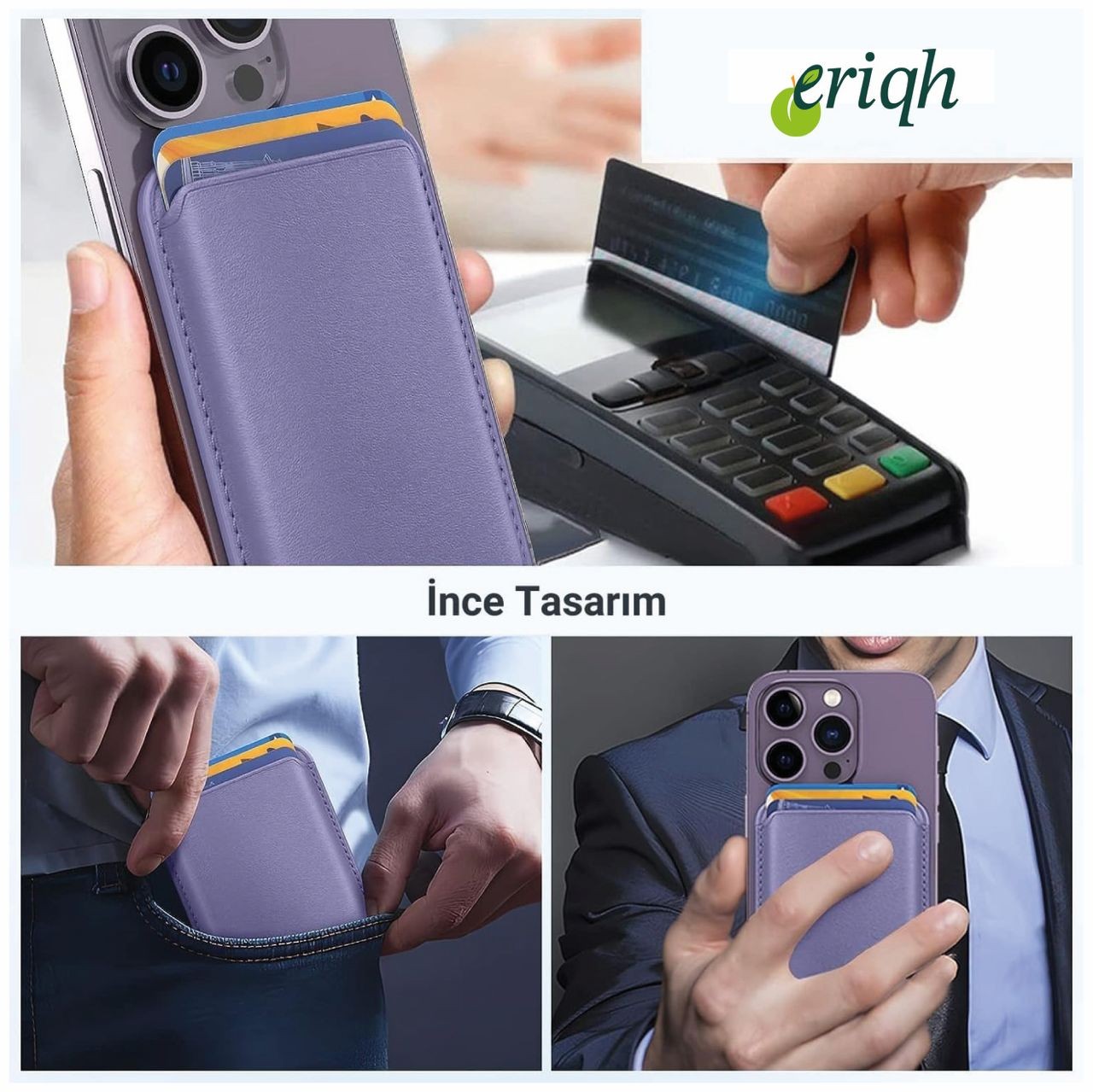 ERİQH iPhone 11-12-13-14-15-16 Serileri ile Uyumlu Magsafe Mıknatıslı Kartlık Deri Cüzdan