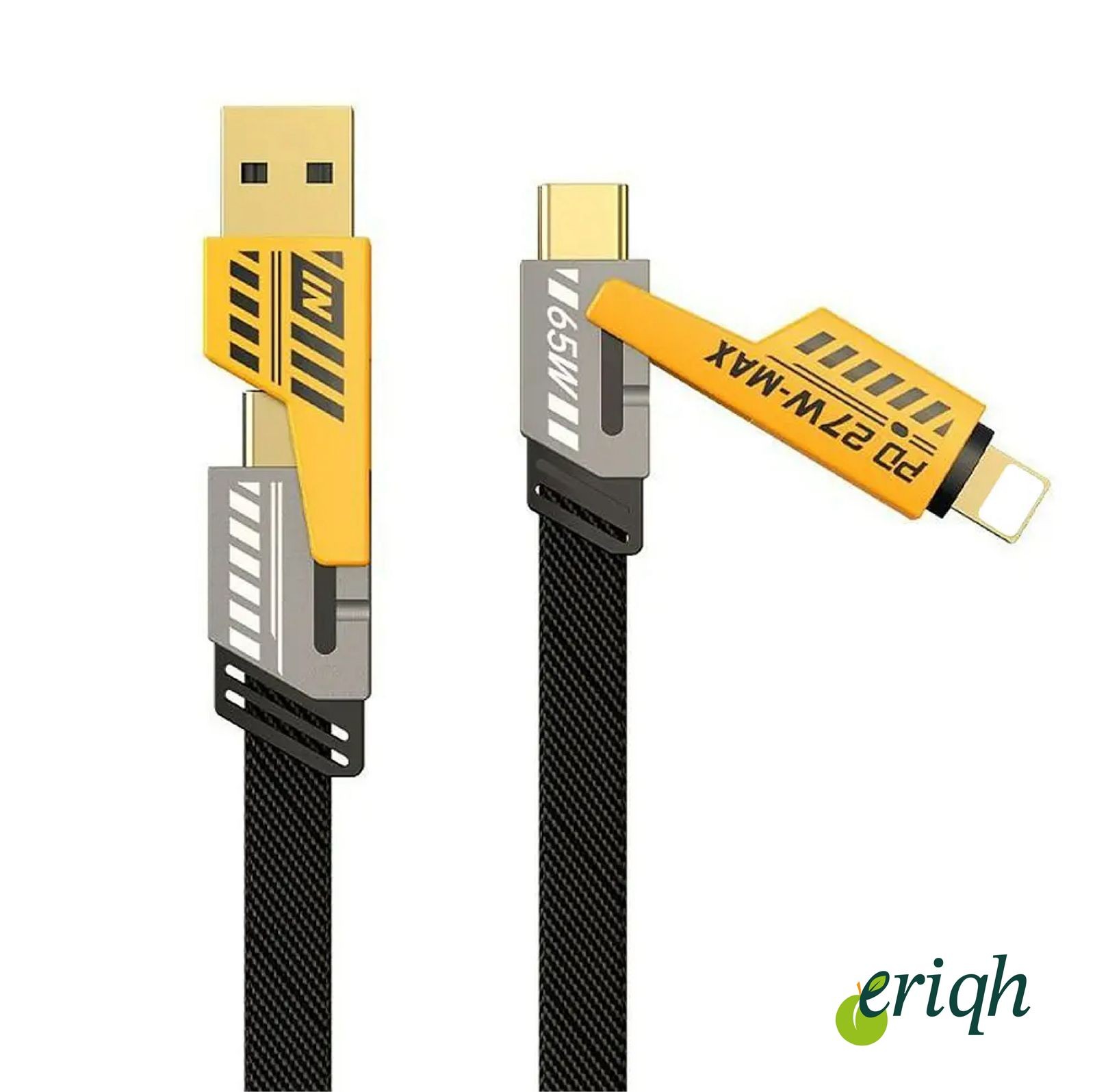 4'ü 1 Arada 65W PD Hızlı Şarj Kablosu – USB-C iPhone Uyumlu Çinko Alaşım Örgülü Tasarım