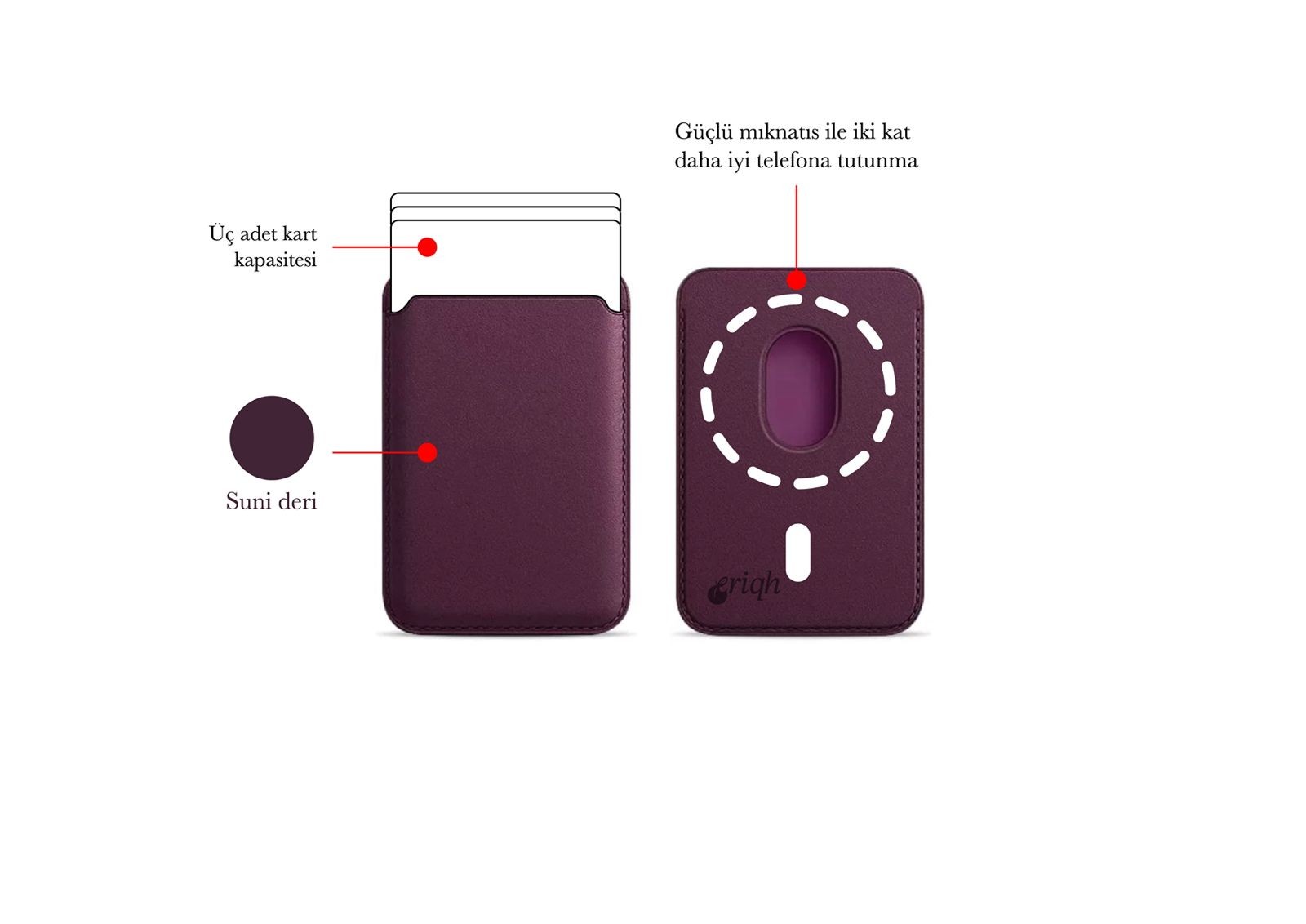 ERİQH iPhone 11-12-13-14-15-16 Serileri ile Uyumlu Magsafe Mıknatıslı Kartlık Deri Cüzdan
