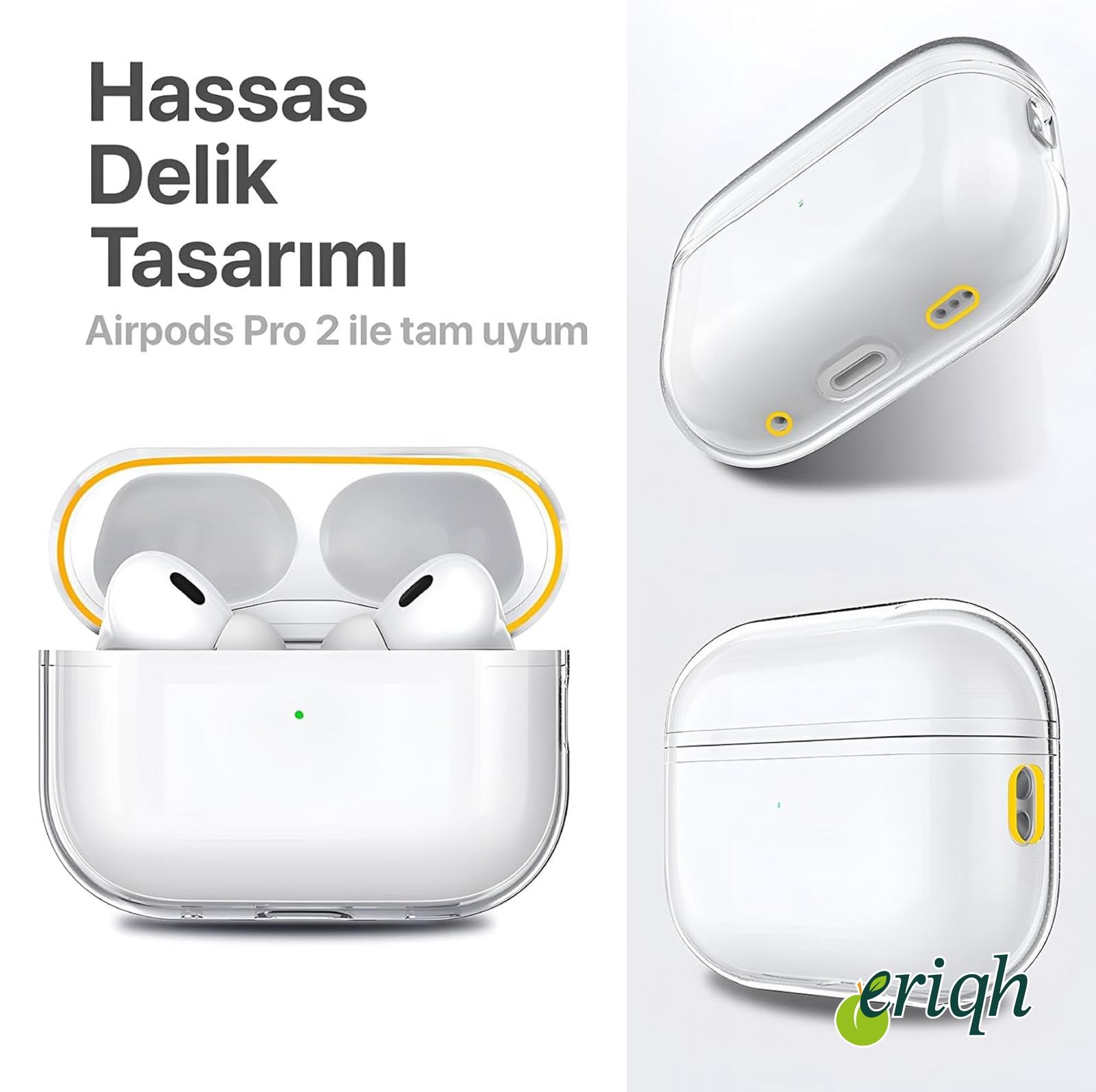 Apple Airpods Pro 2.nesil Uyumlu Darbelere, Çizilmeye Dayanıklı Askı Aparatlı Silikon Şeffaf Kılıf