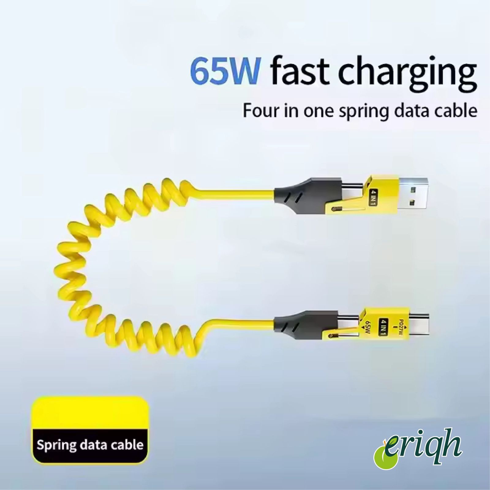 4'ü 1 Arada Geri Çekilebilir Yaylı Hızlı Şarj Kablosu PD 65W USB-C–Type-C–iPhone Süper Hızlı Şarj