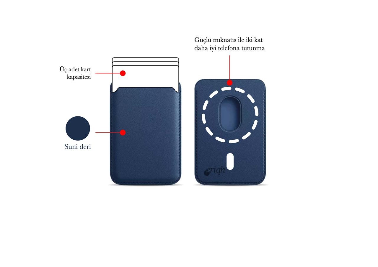 ERİQH iPhone 11-12-13-14-15-16 Serileri ile Uyumlu Magsafe Mıknatıslı Kartlık Deri Cüzdan