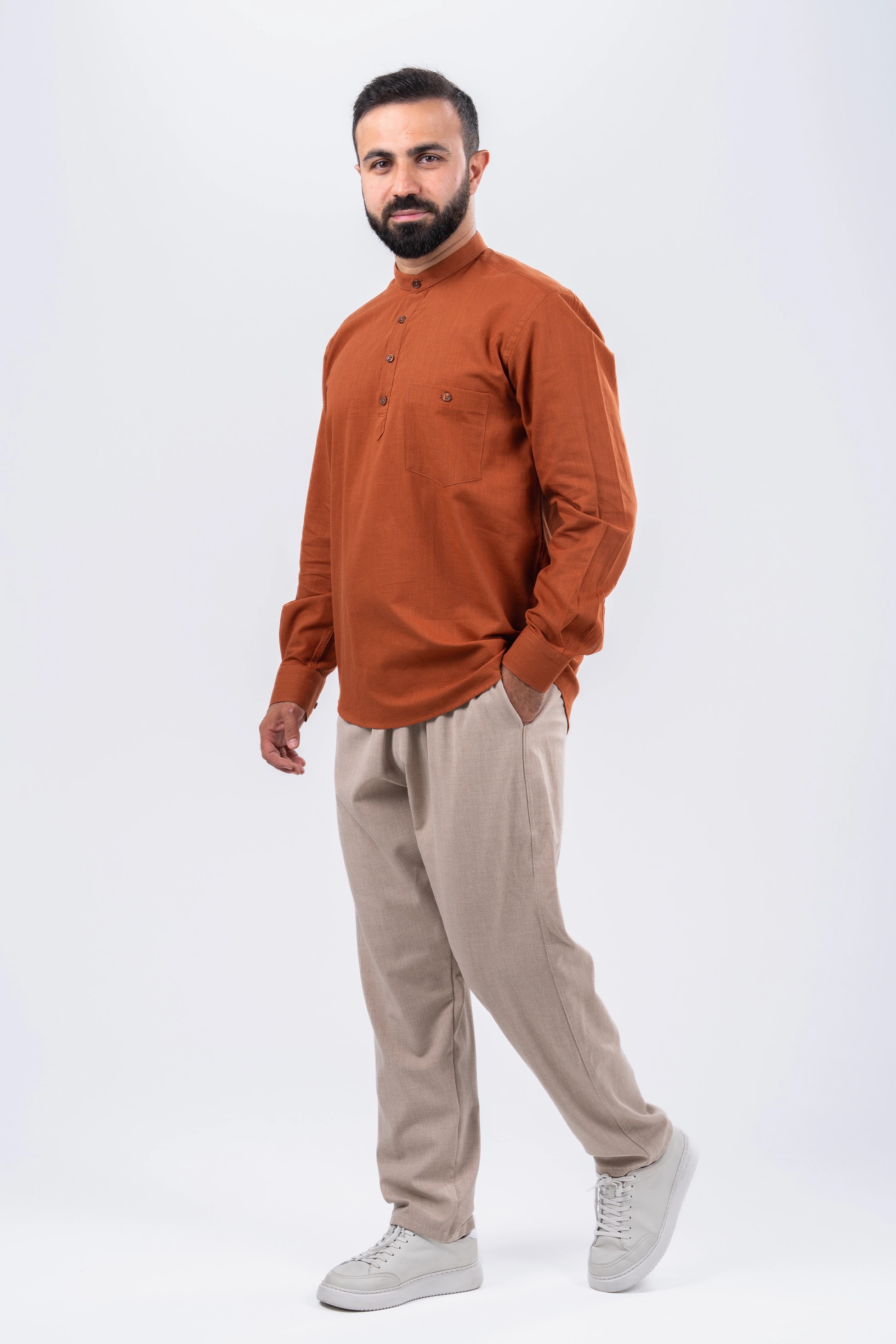 Kiremit 4 Düğme Gömlek & Şalvar Kombin