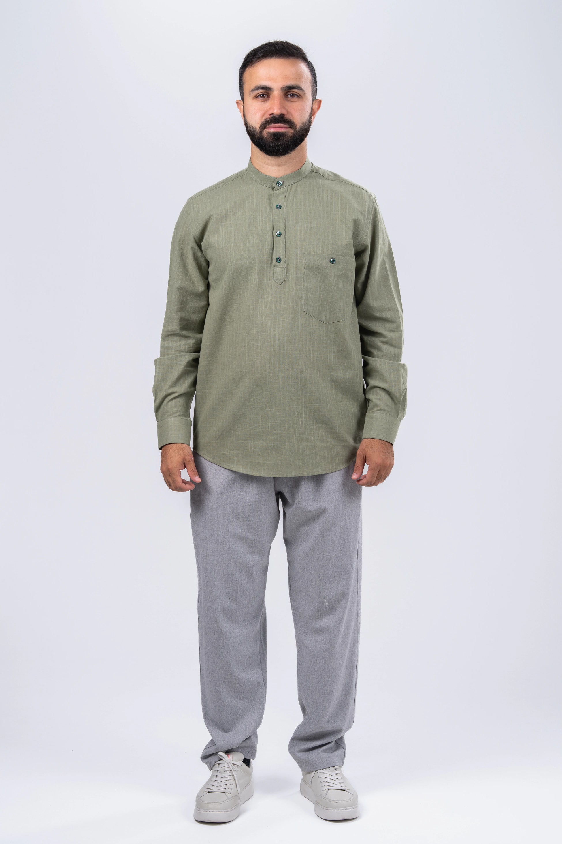 Haki 4 Düğme Gömlek & Şalvar Kombin