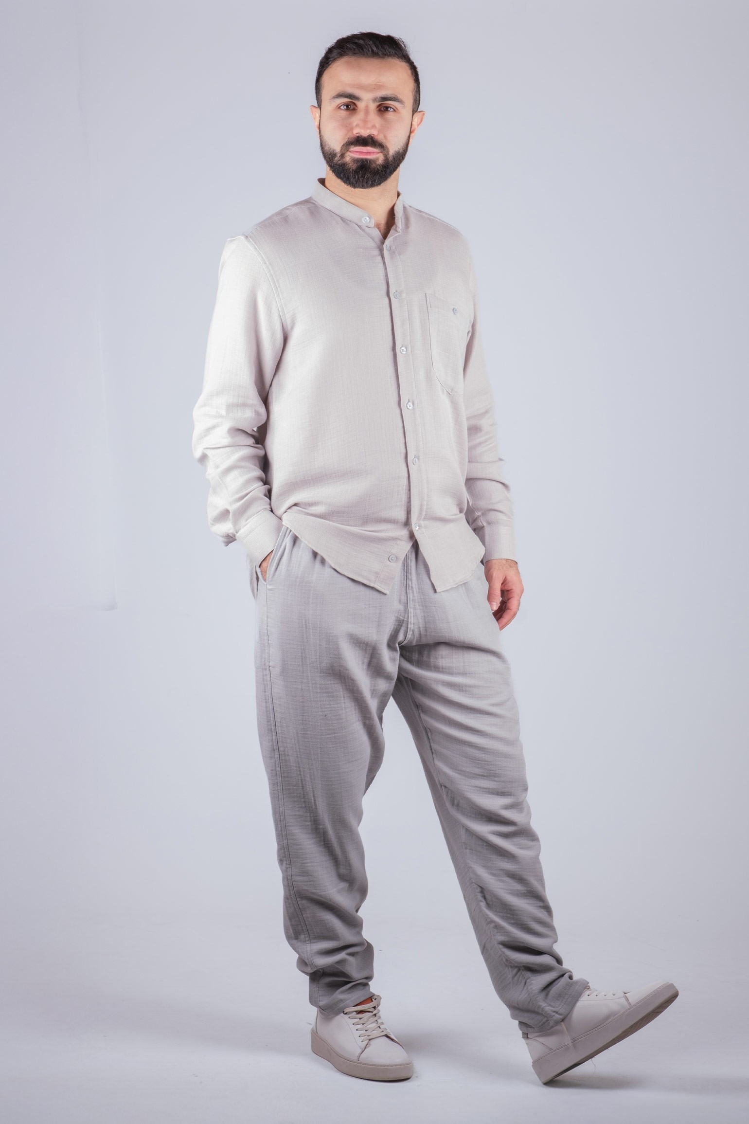 Relax Judge Collar Muslin Shirt Gray