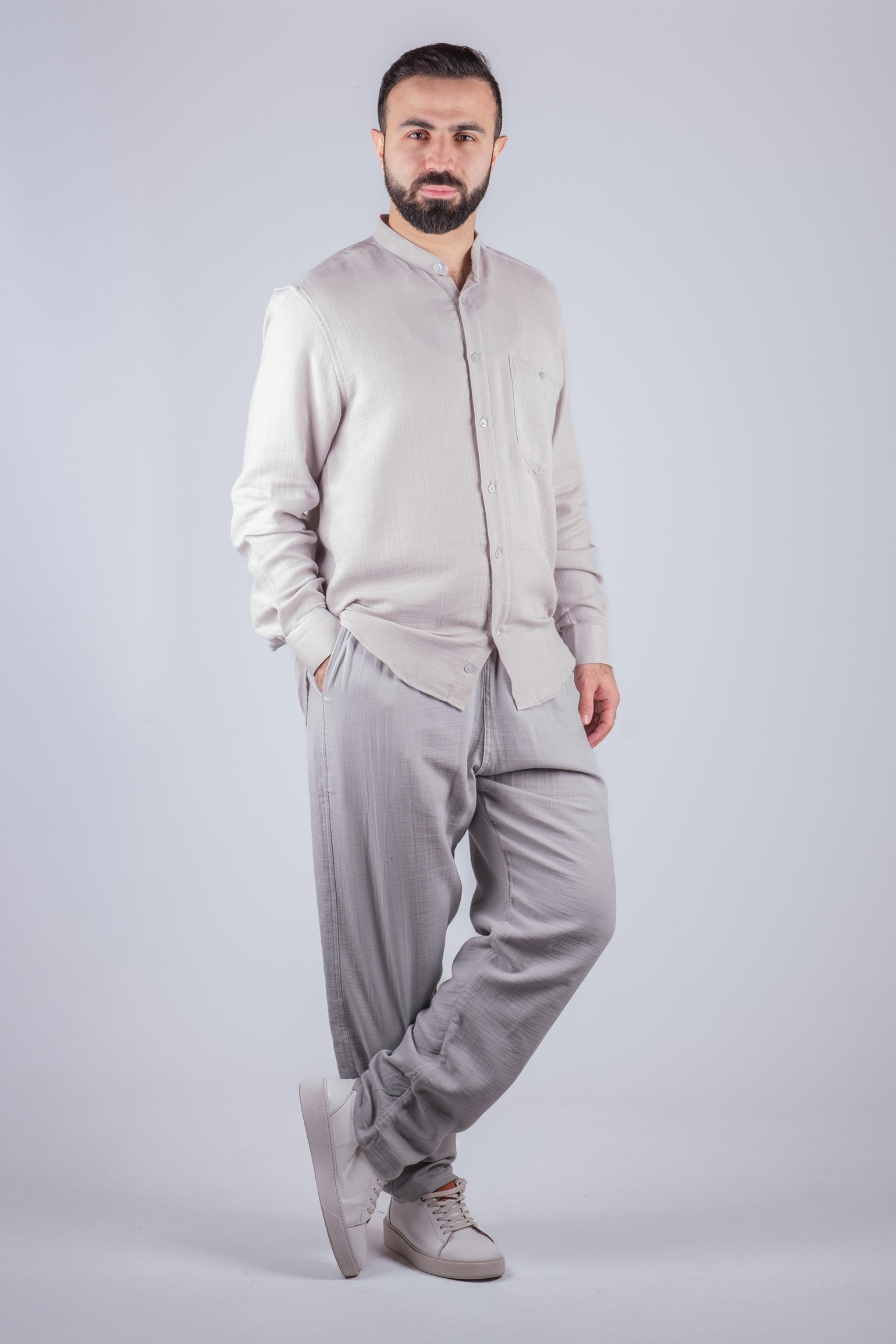 Relax Judge Collar Muslin Shirt Gray