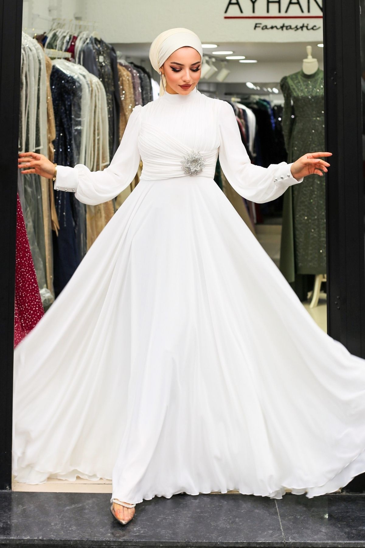 Arina Abiye Elbise Küçük Beden  - Beyaz