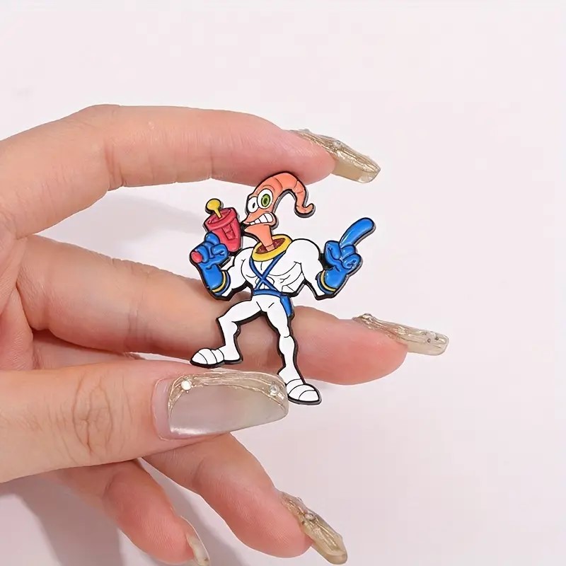 Solucan Jim – Earthworm Jim Metal Broş