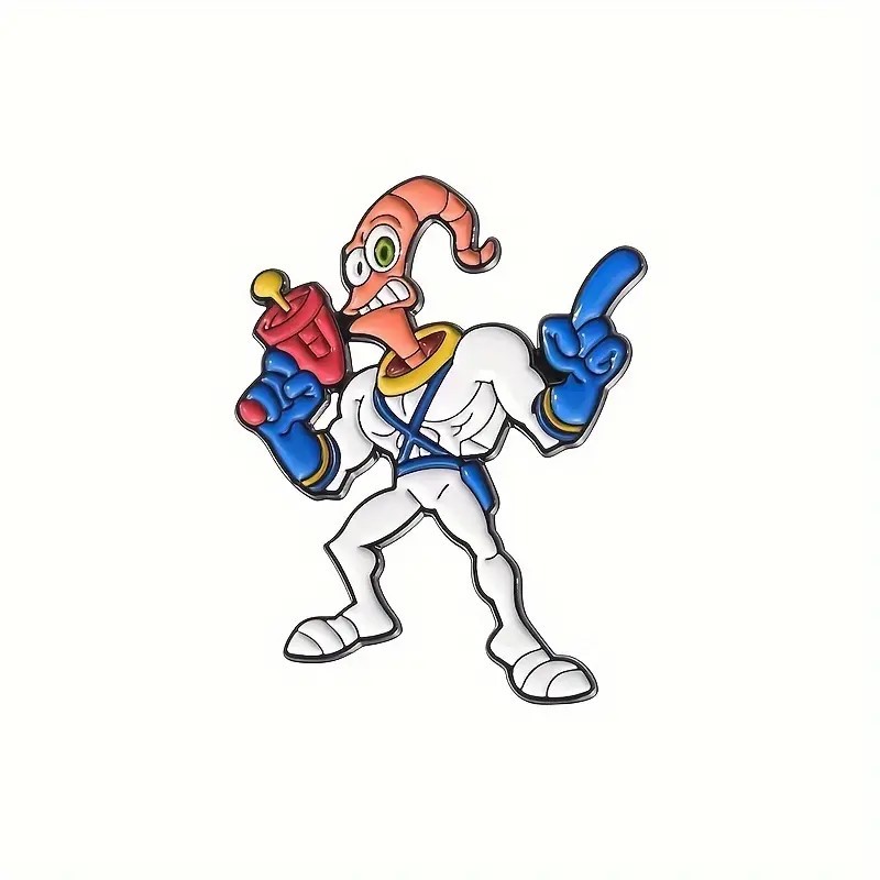 Solucan Jim – Earthworm Jim Metal Broş