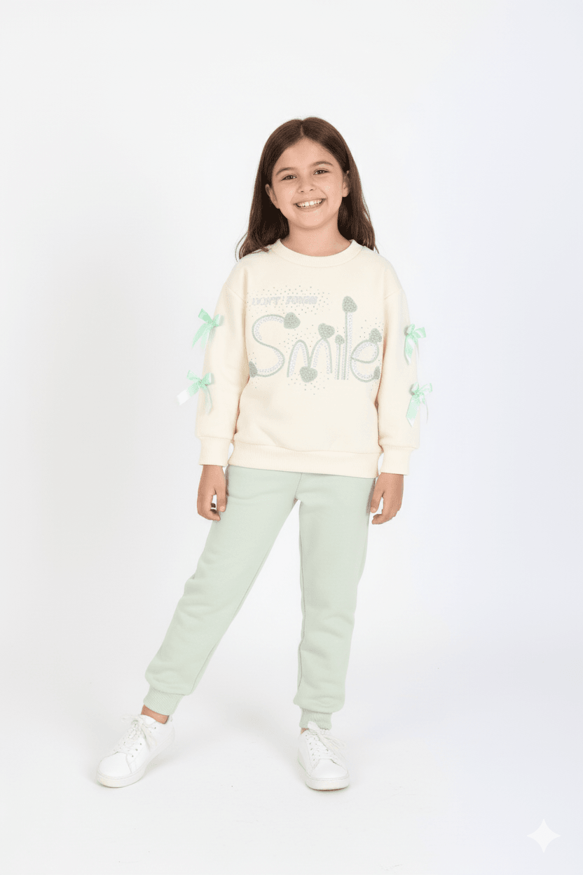Kız Çocuk Smile Taşlı Şardonlu 2 li Takım - 6317 - Mint