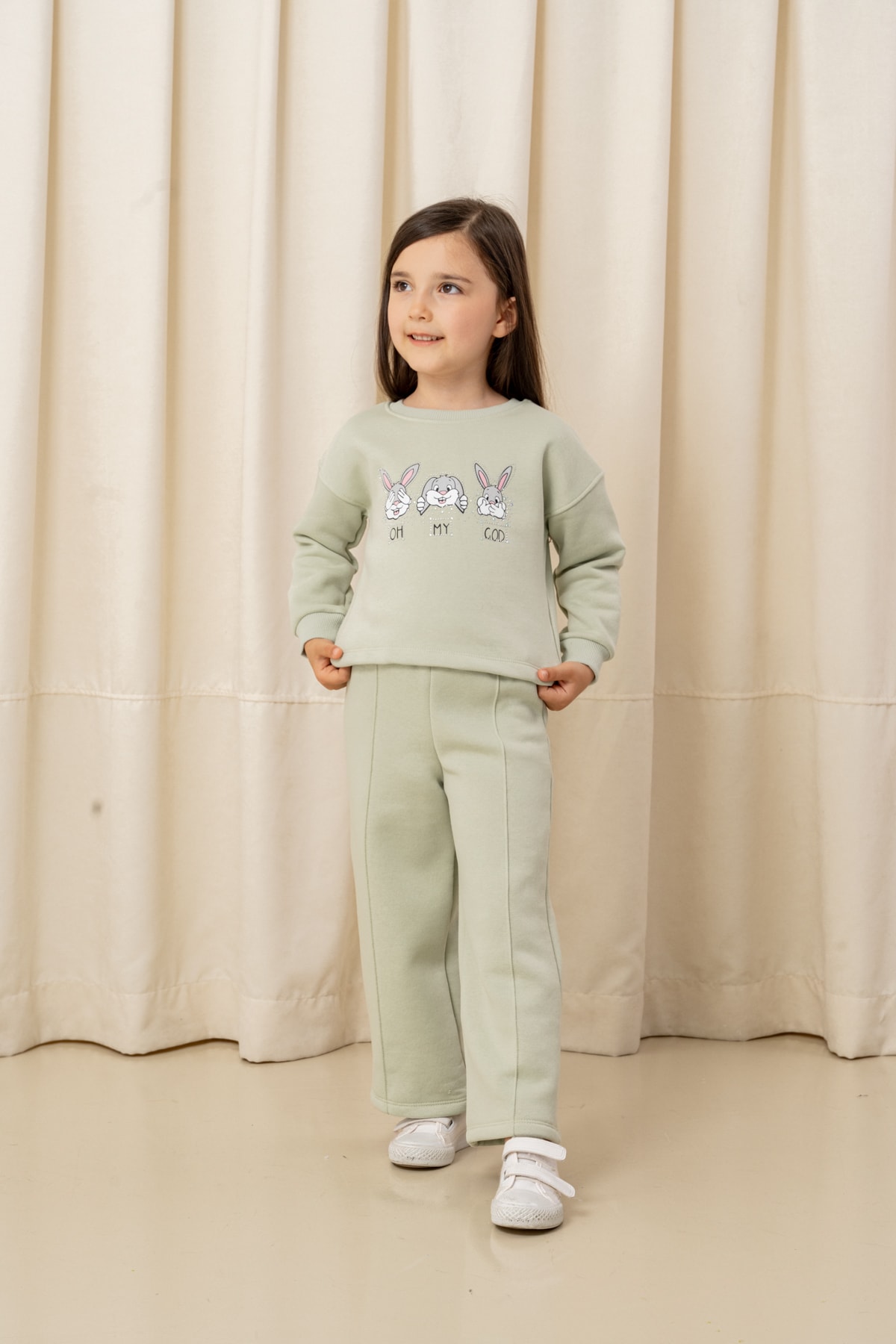 Kız Çocuk Oh My God Tavşan Baskılı 2li Takım - 6305/6306 - Yeşil