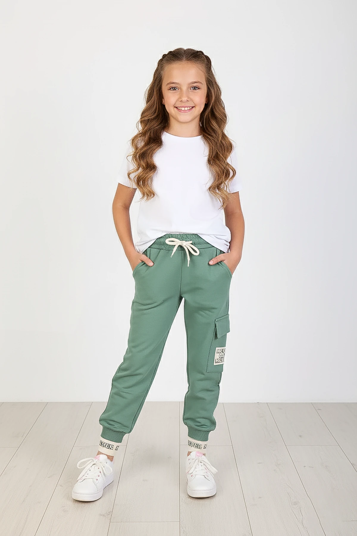Kargo Cepli Baskılı Kız Çocuk Eşofman Altı - 26K 5180 - Yeşil