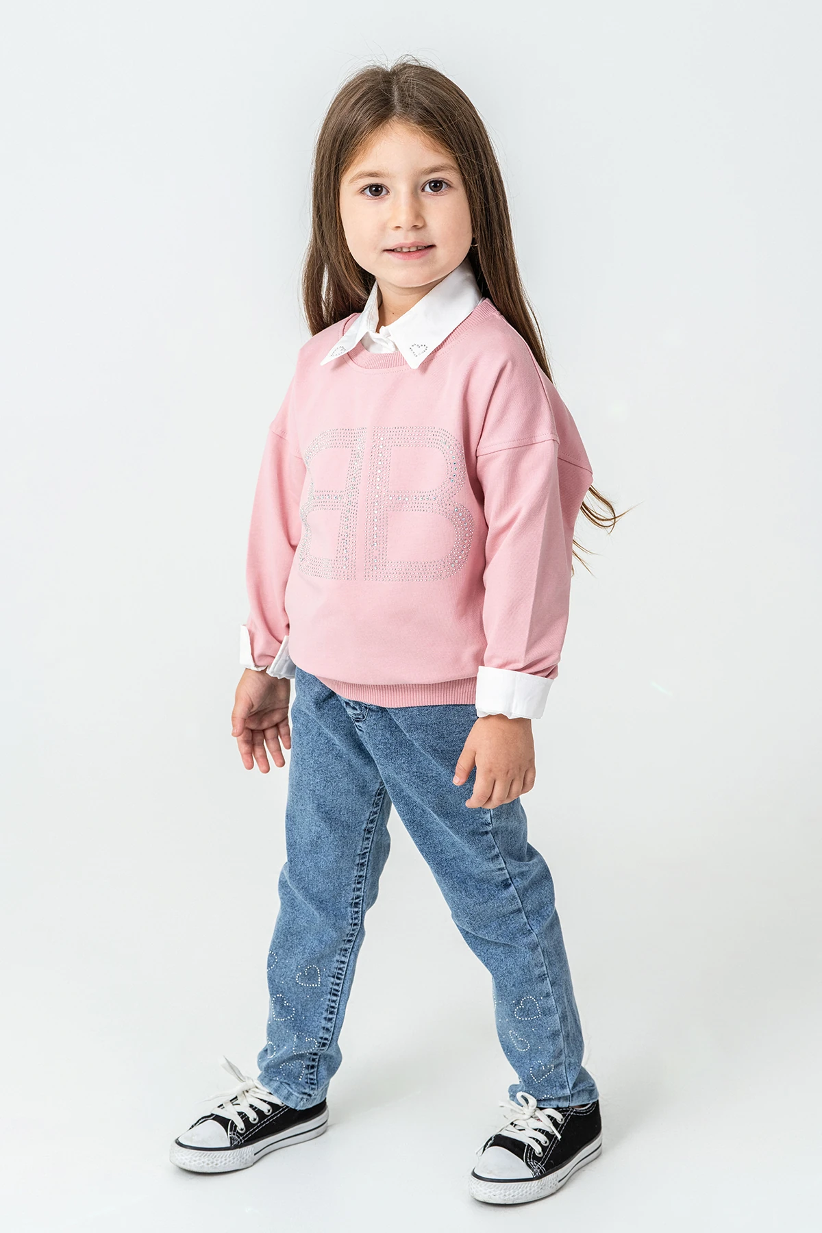 BB Taşlı Sweatshirt Kız Çocuk 3'lü Takım - 26K 6333 - Pembe