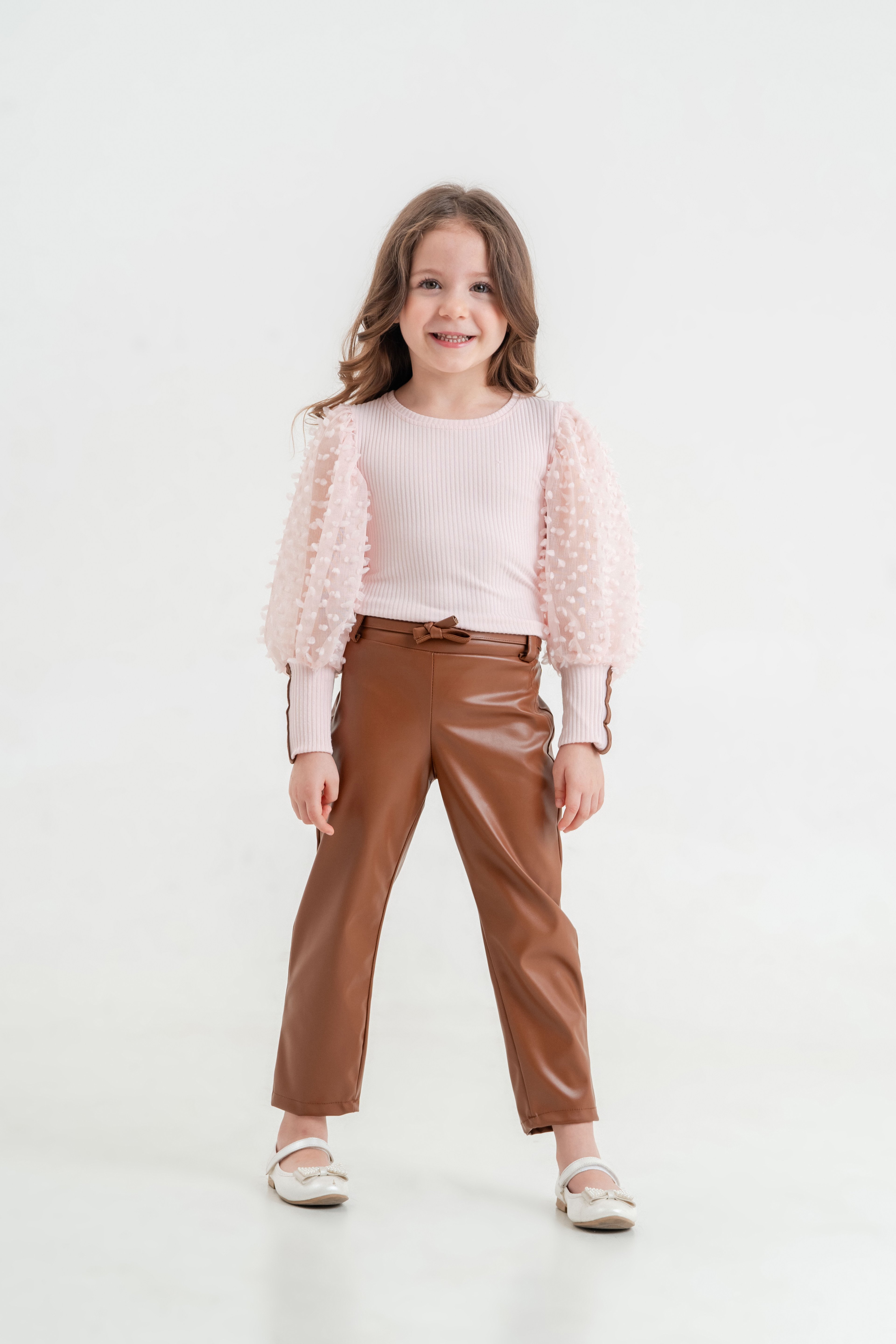 PRENSES MODEL DERİ PANTOLONLU TAKIM 0760 - Pudra