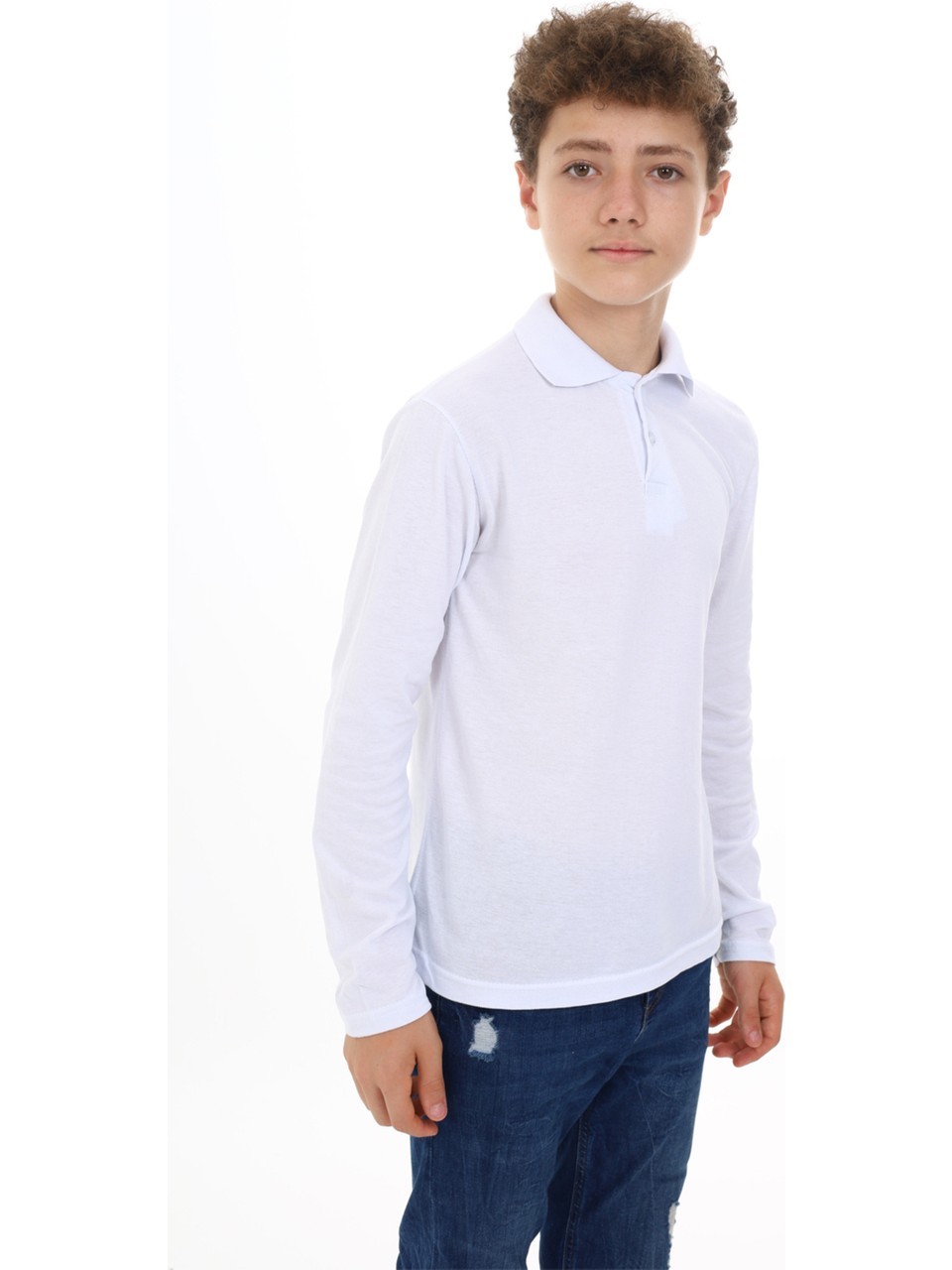 Unisex Uzun Kollu Polo Yaka Pamuklu Okul Tshirt - 2309