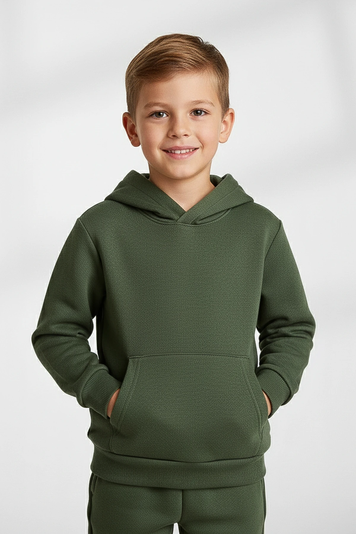 Kapüşonlu Basic Kalın Çocuk Sweatshirt - 26K 1628 - Haki