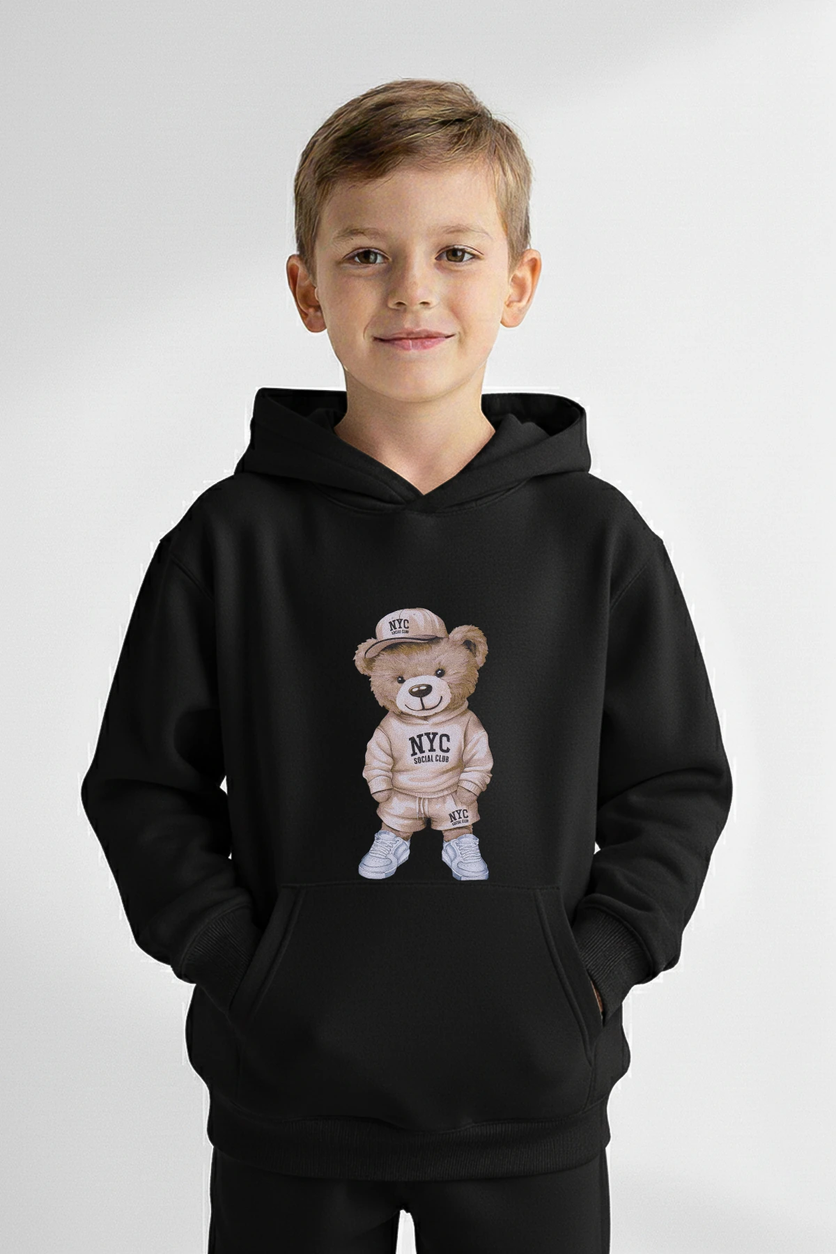 Kapüşonlu Ayıcık Baskılı Kalın Çocuk Sweatshirt - 26K 1629