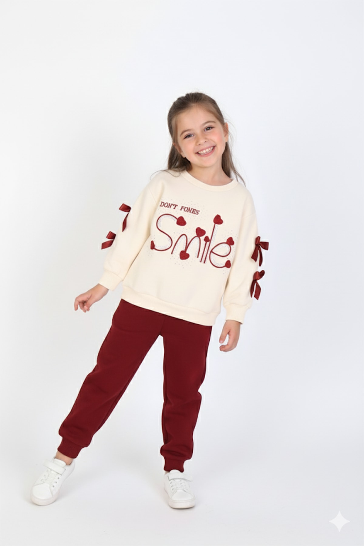 Kız Çocuk Smile Taşlı Şardonlu 2 li Takım - 6317 - Bordo