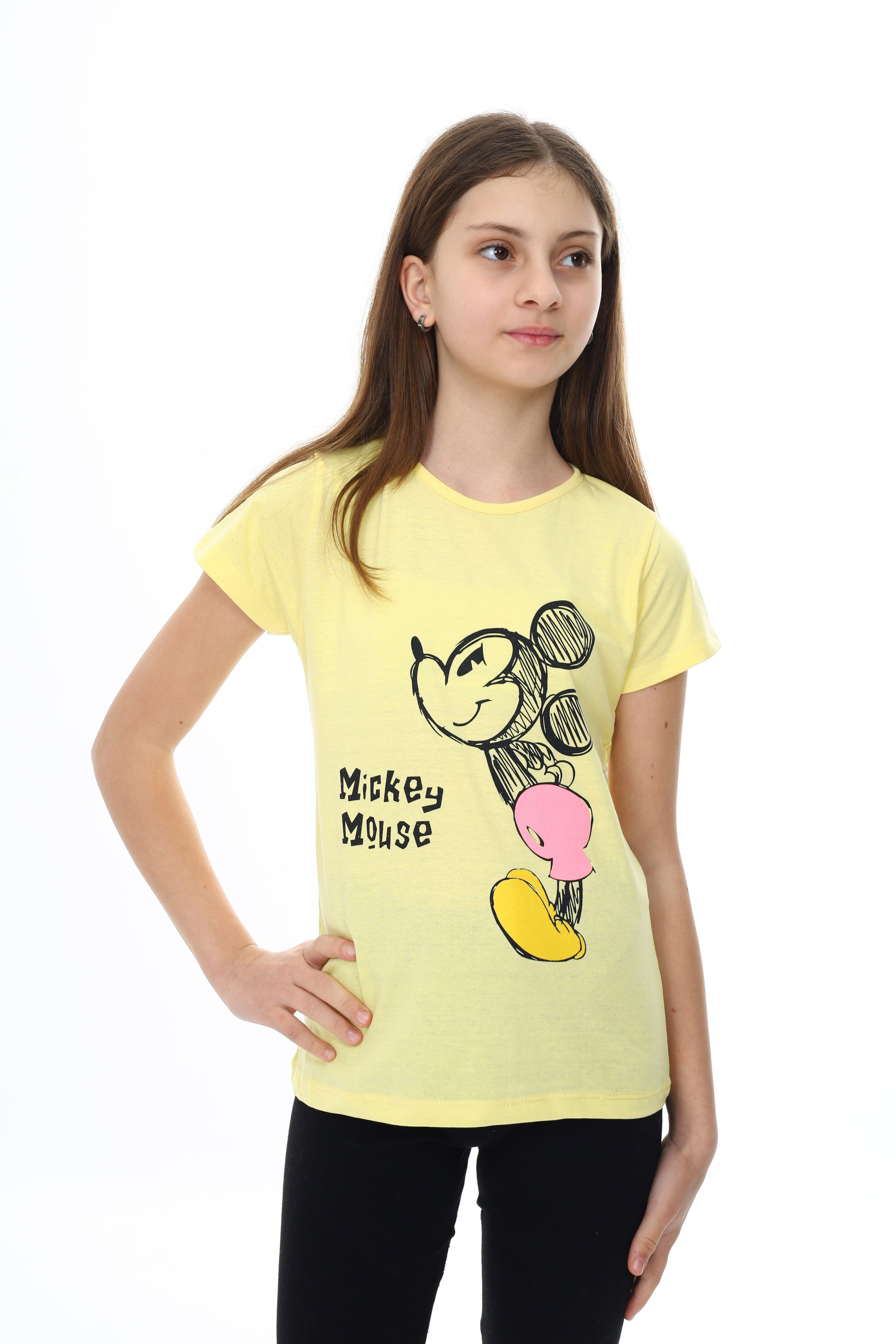 Kız Çocuk Tişört Mickey Mouse Baskılı - Sarı