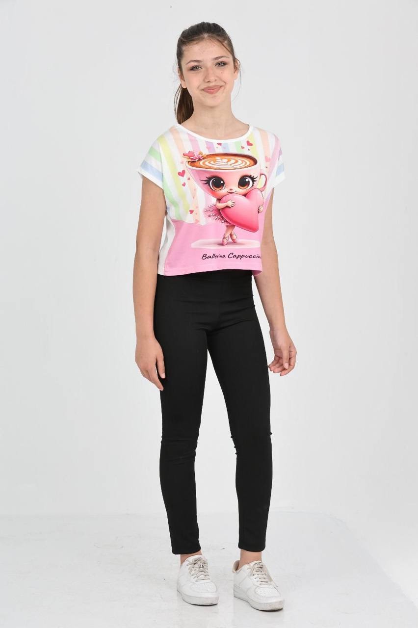 Düşük Kol Ballerina Cappucino Dijital Baskı Tshirt - 6632