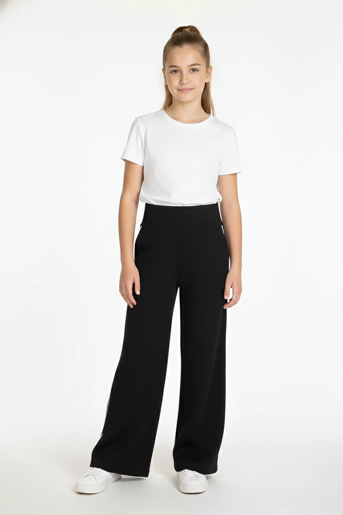 Zerda Kumaş Biyeli Yüksek Bel Kız Çocuk Tayt - 26K 1552 - Siyah