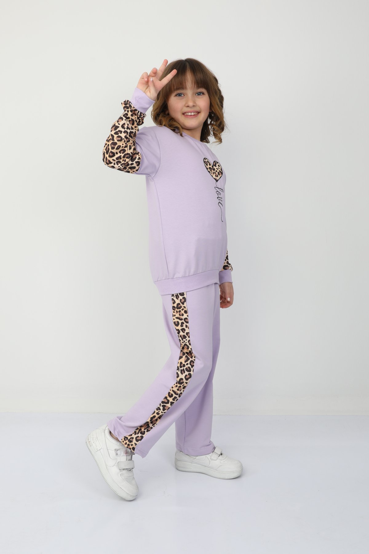 Kız Çocuk Kalp Leoparlı Takım 37036
