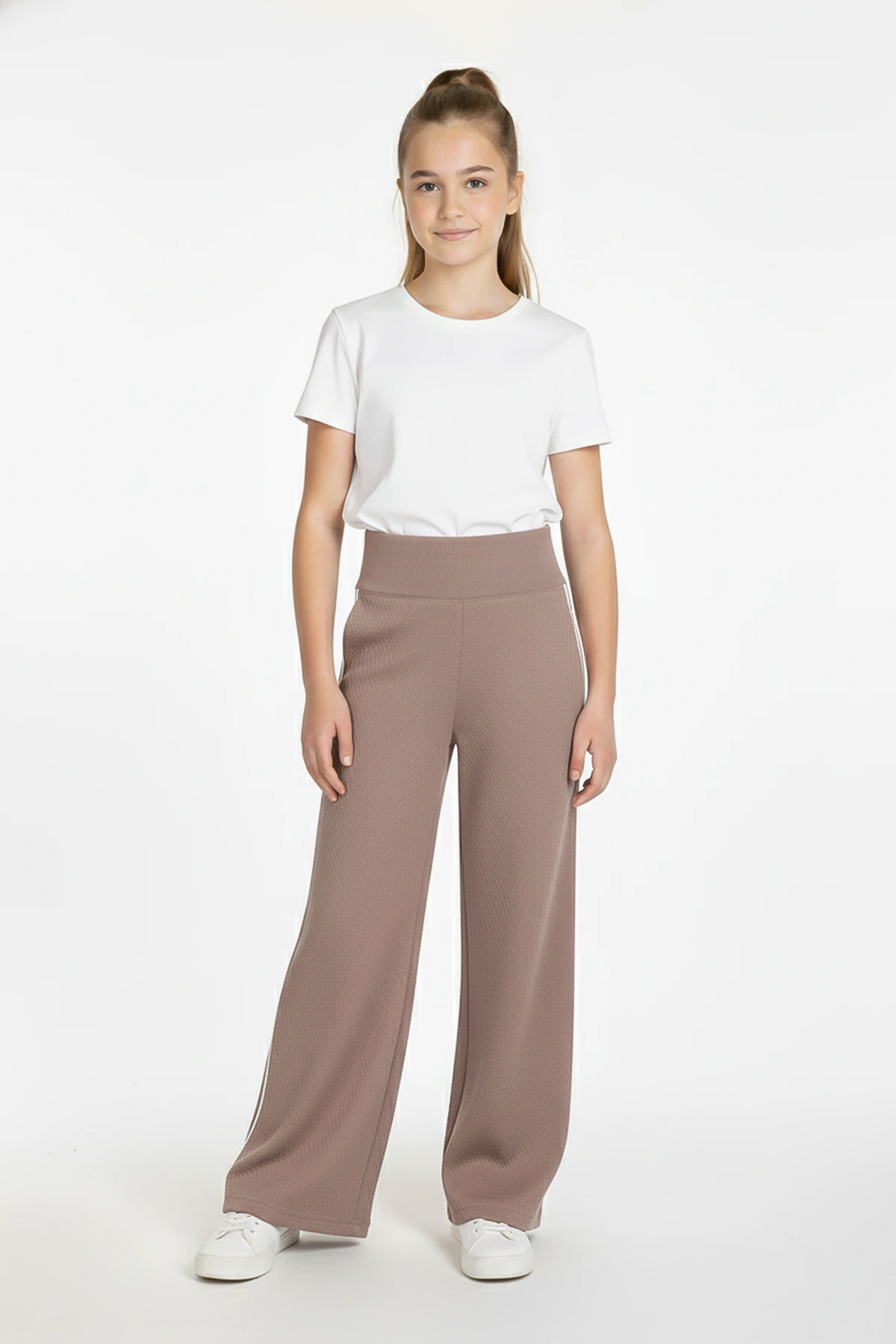 Zerda Kumaş Biyeli Yüksek Bel Kız Çocuk Tayt - 26K 1552 - Vizon