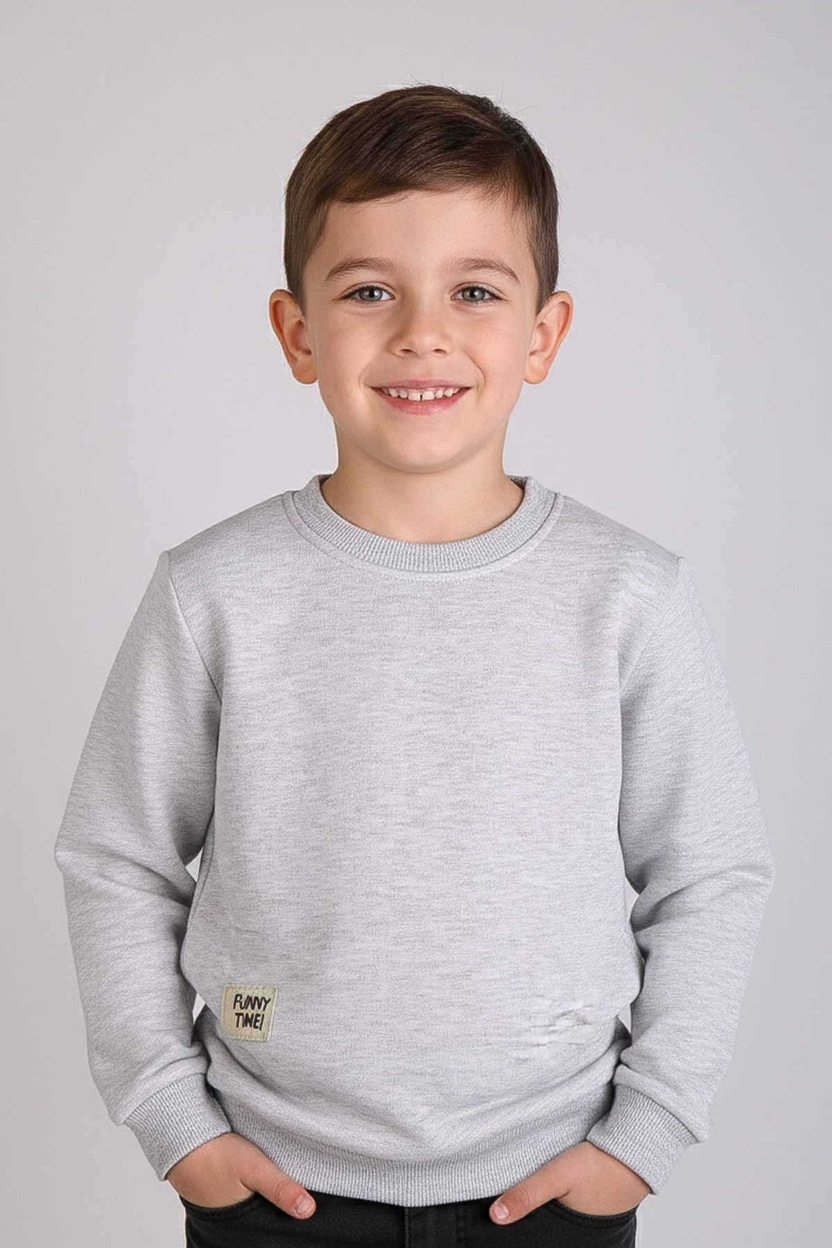 Bisiklet Yaka Kalın Çocuk Sweatshirt - 26K 1626 - Gri Melanj