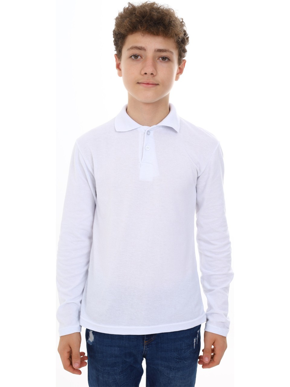 Unisex Uzun Kollu Polo Yaka Pamuklu Okul Tshirt - 2309
