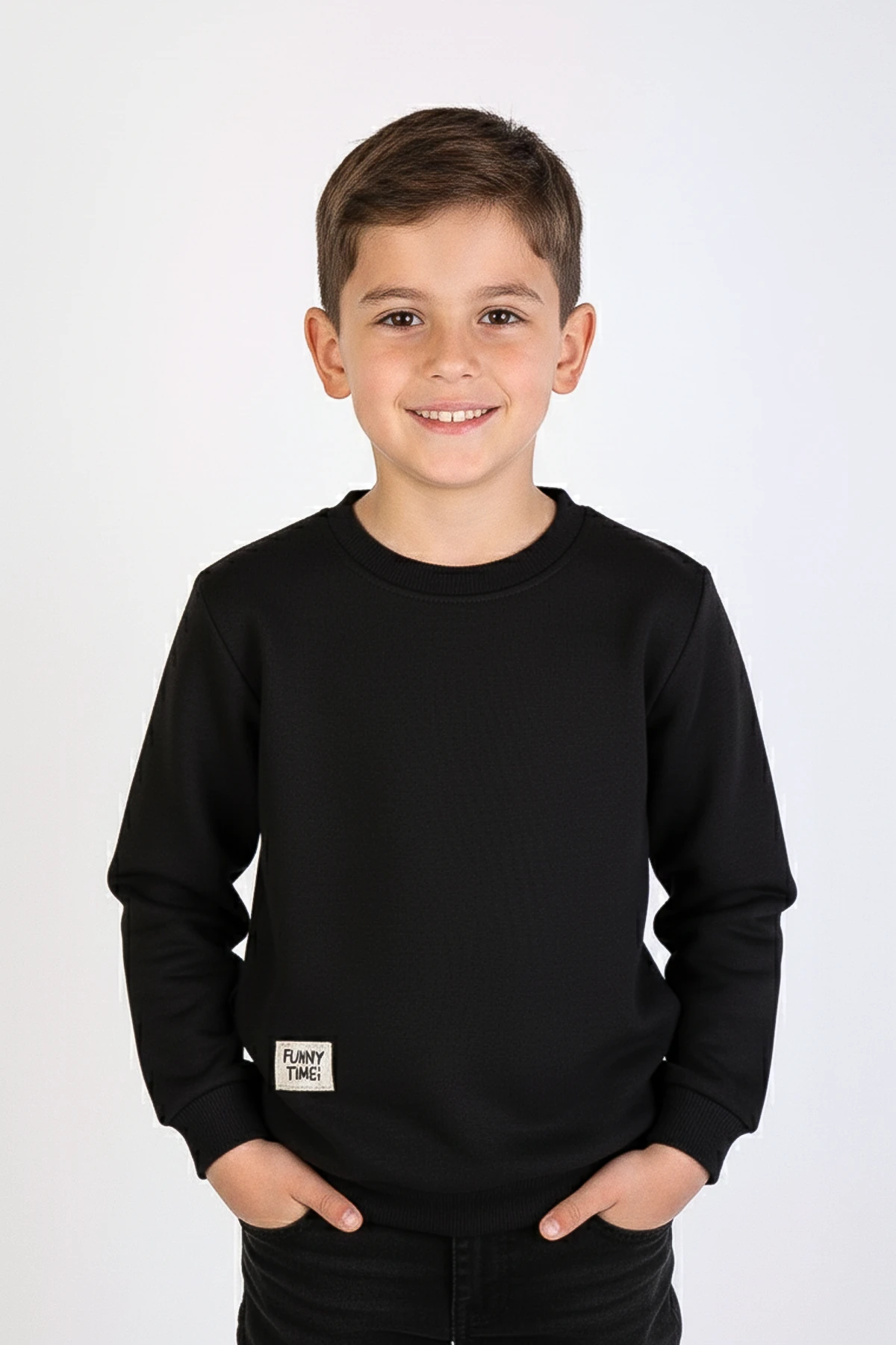 Bisiklet Yaka Kalın Çocuk Sweatshirt - 26K 1626 - Siyah