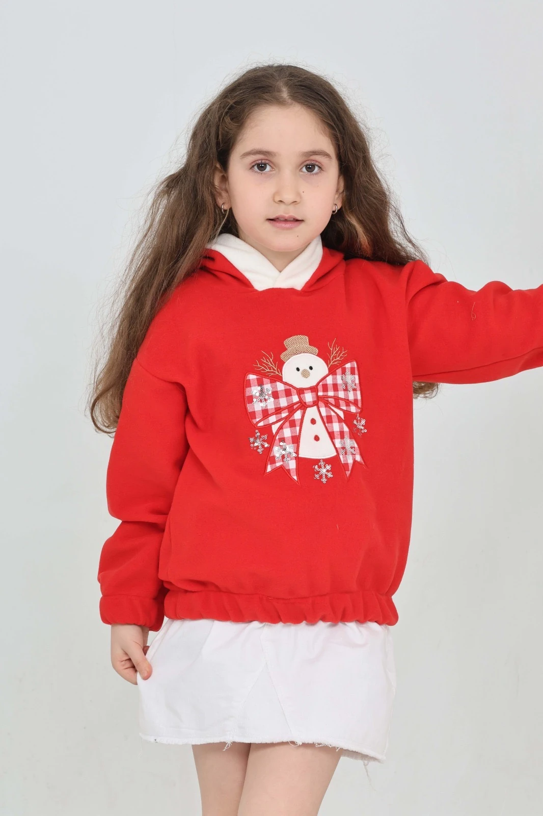 Kapüşonlu Yılbaşı Noel Temalı Çocuk Polar Sweatshirt - 26K 9012