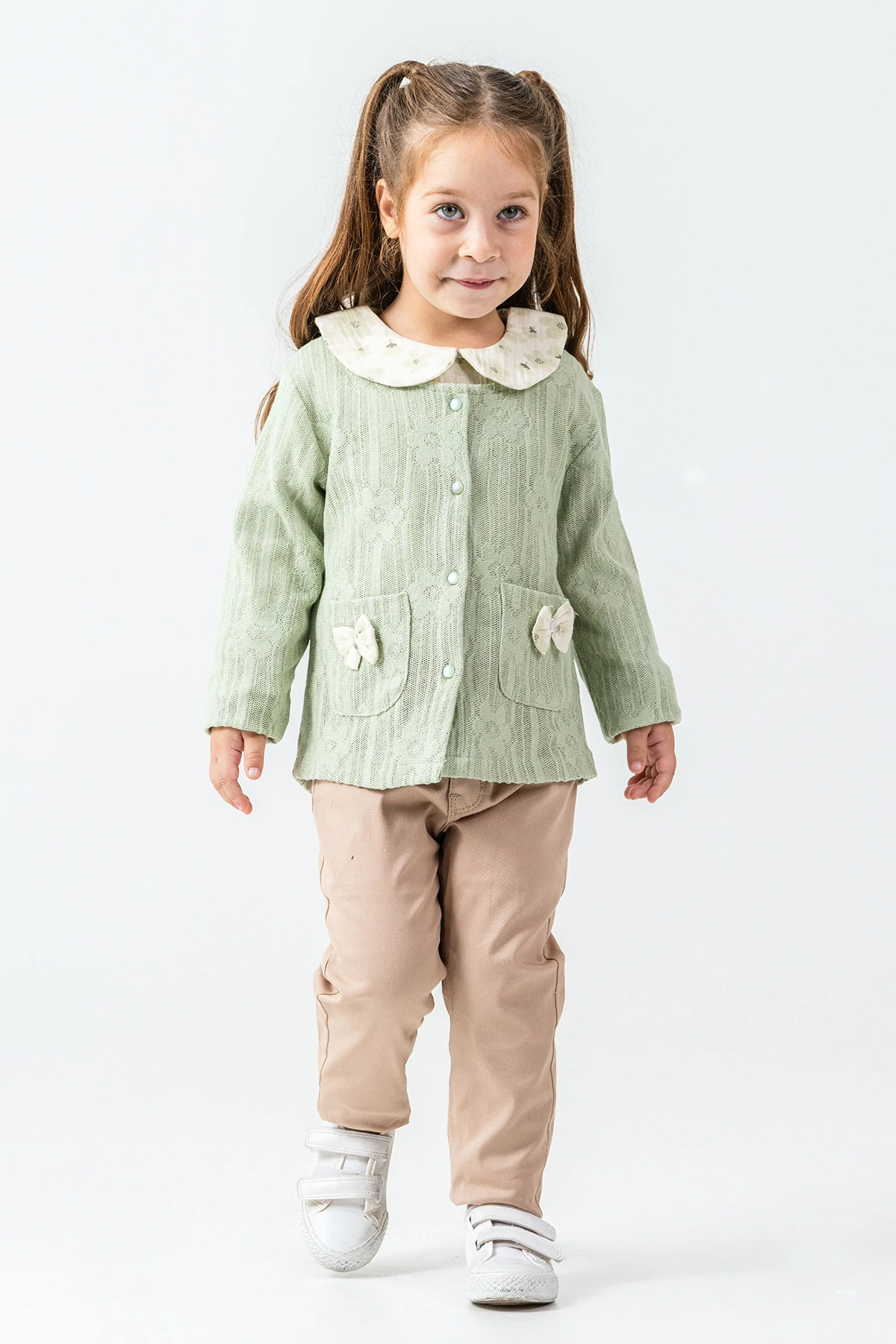 Fiyonk Cep Detaylı Kız Çocuk 3'lü Takım - 26K 4497 - Yeşil