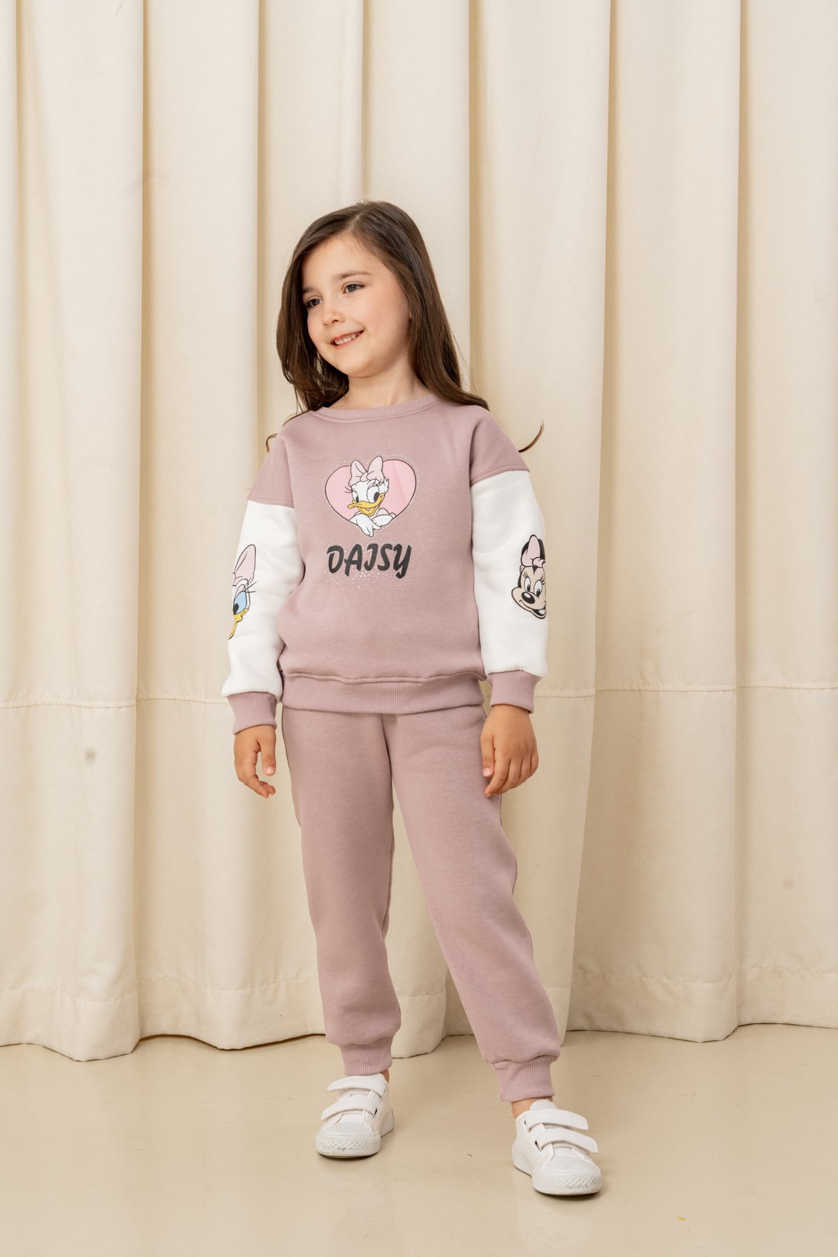 Kız Çocuk Taşlı Kalp Daisy Şardonlu 2'li Takım - 6307/6308