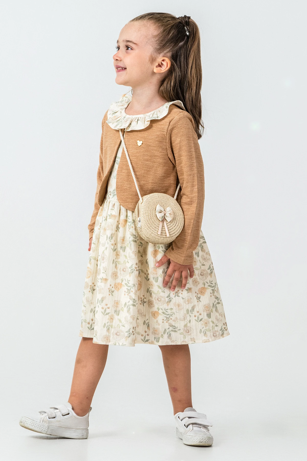 Gül Detaylı Hırkalı Kız Çocuk 3'lü Takım - 26K 7271