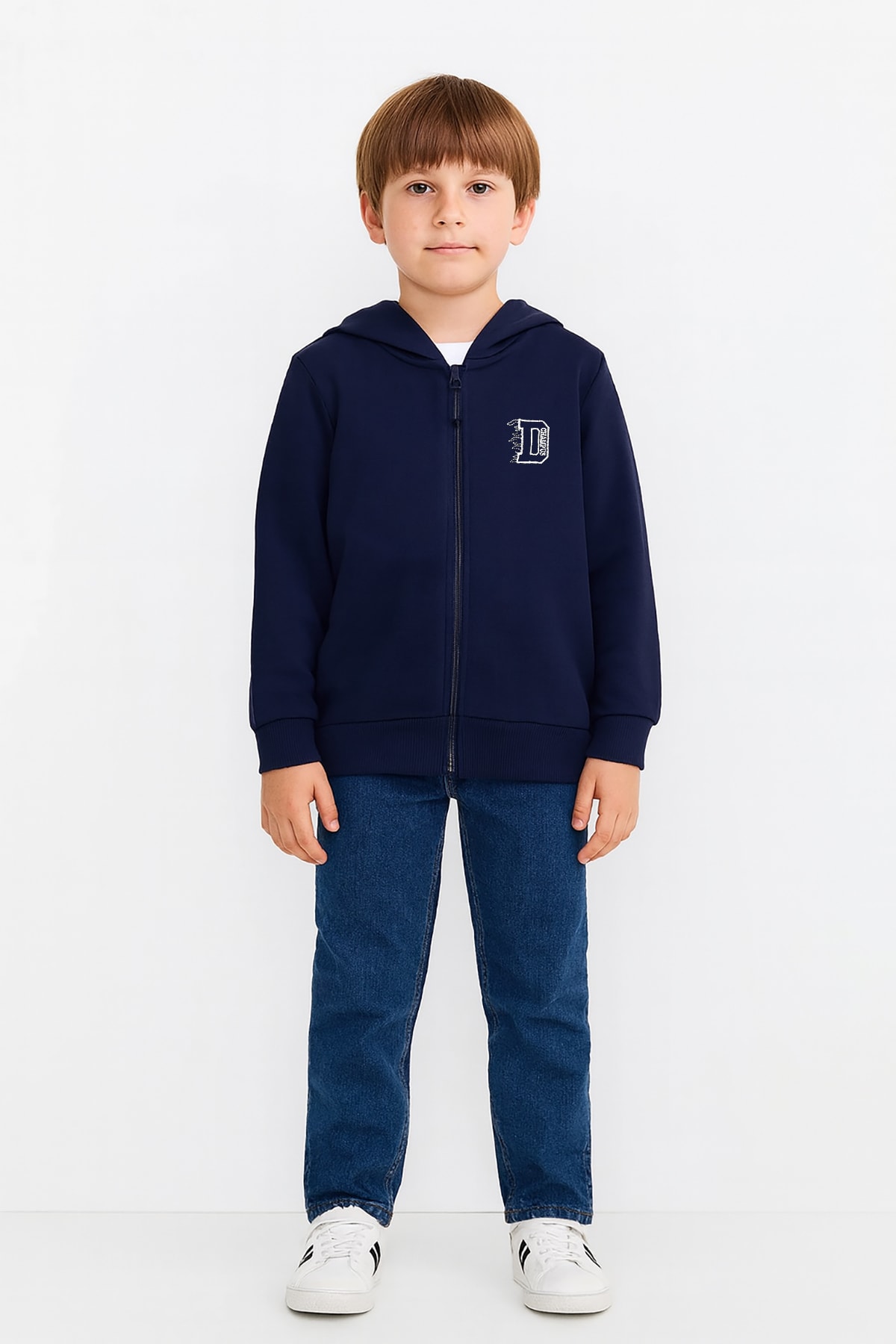 Şardonlu Kapüşonlu Çocuk Okul Sweatshirt D Nakışlı - 601101 - Lacivert