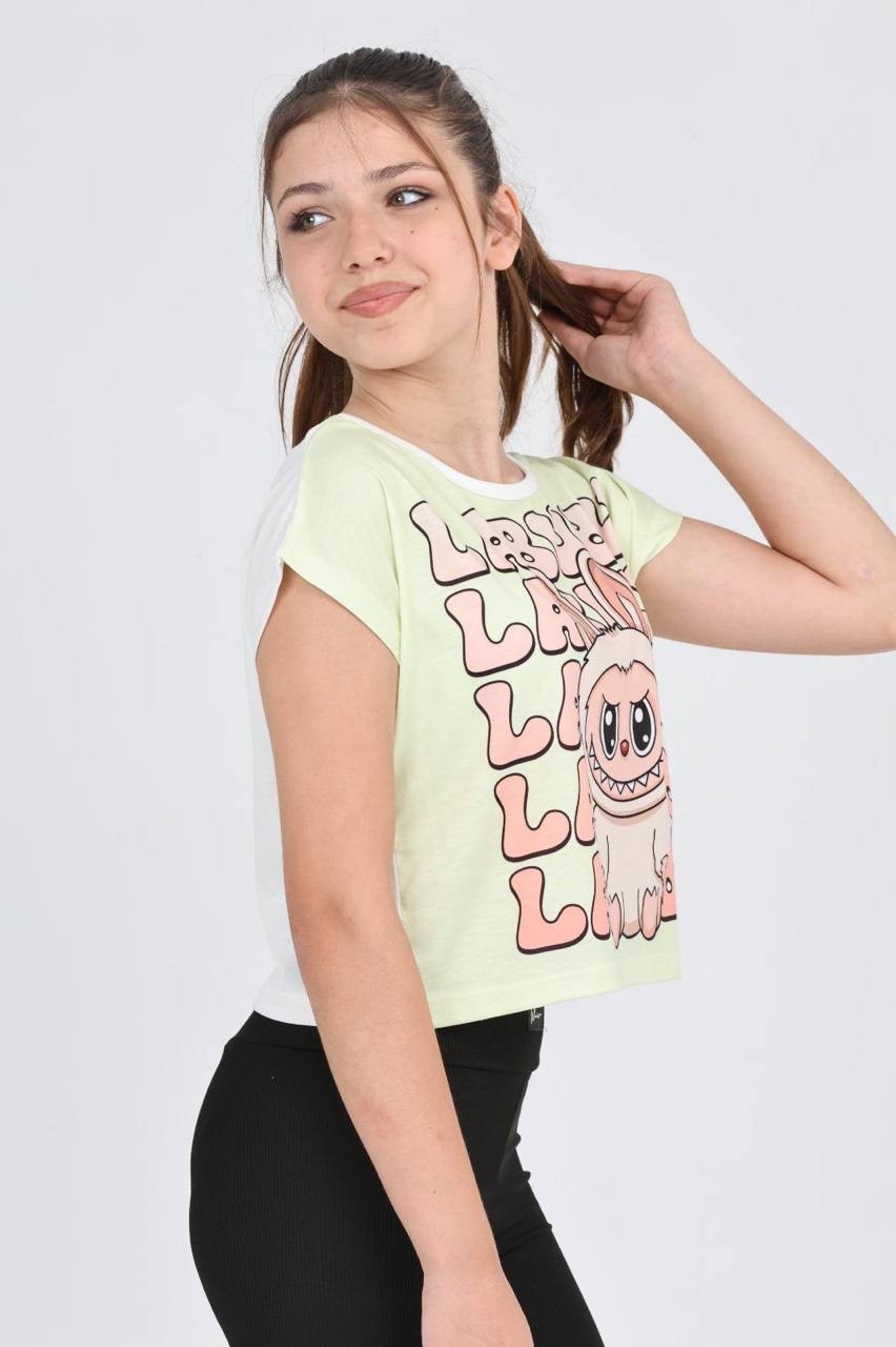 Düşük Kol Labubu Tek Dijital Baskı Tshirt - 6632