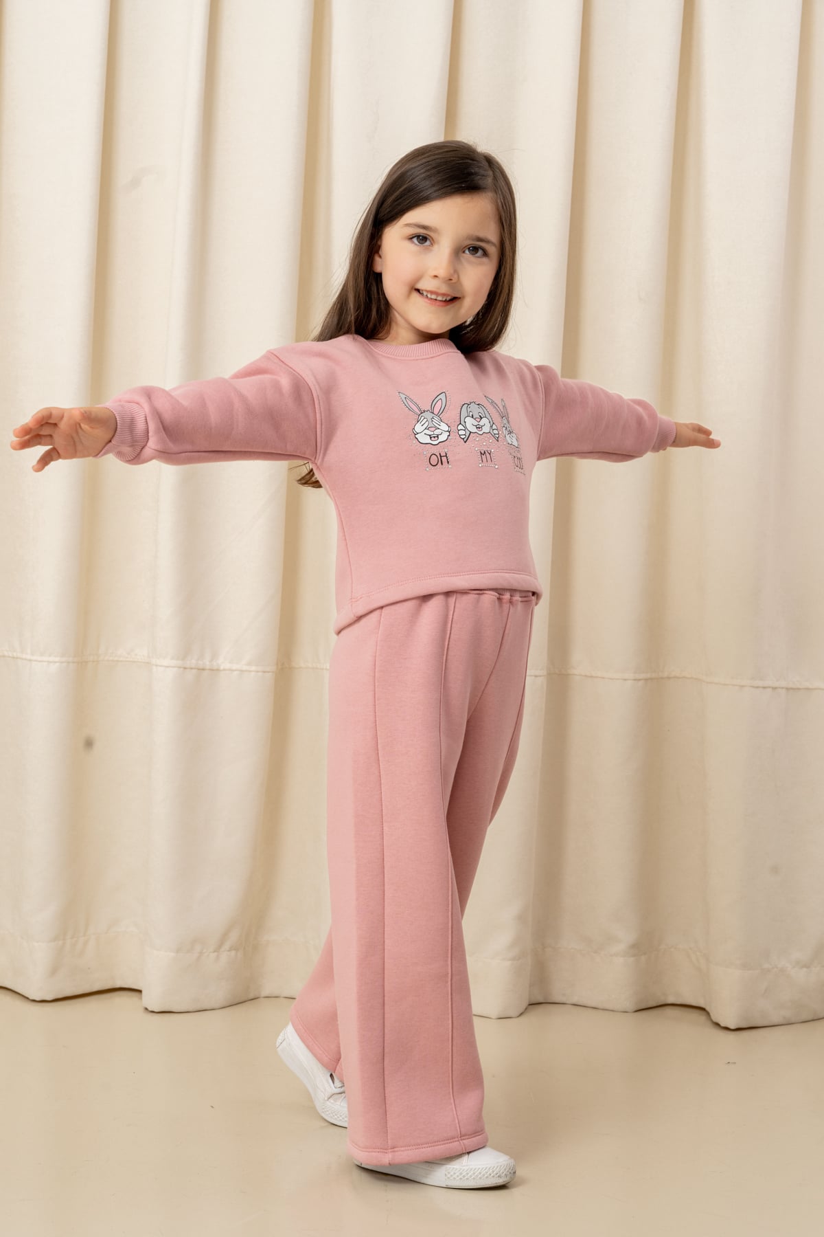 Kız Çocuk Oh My God Tavşan Baskılı 2li Takım - 6305/6306 - Pembe