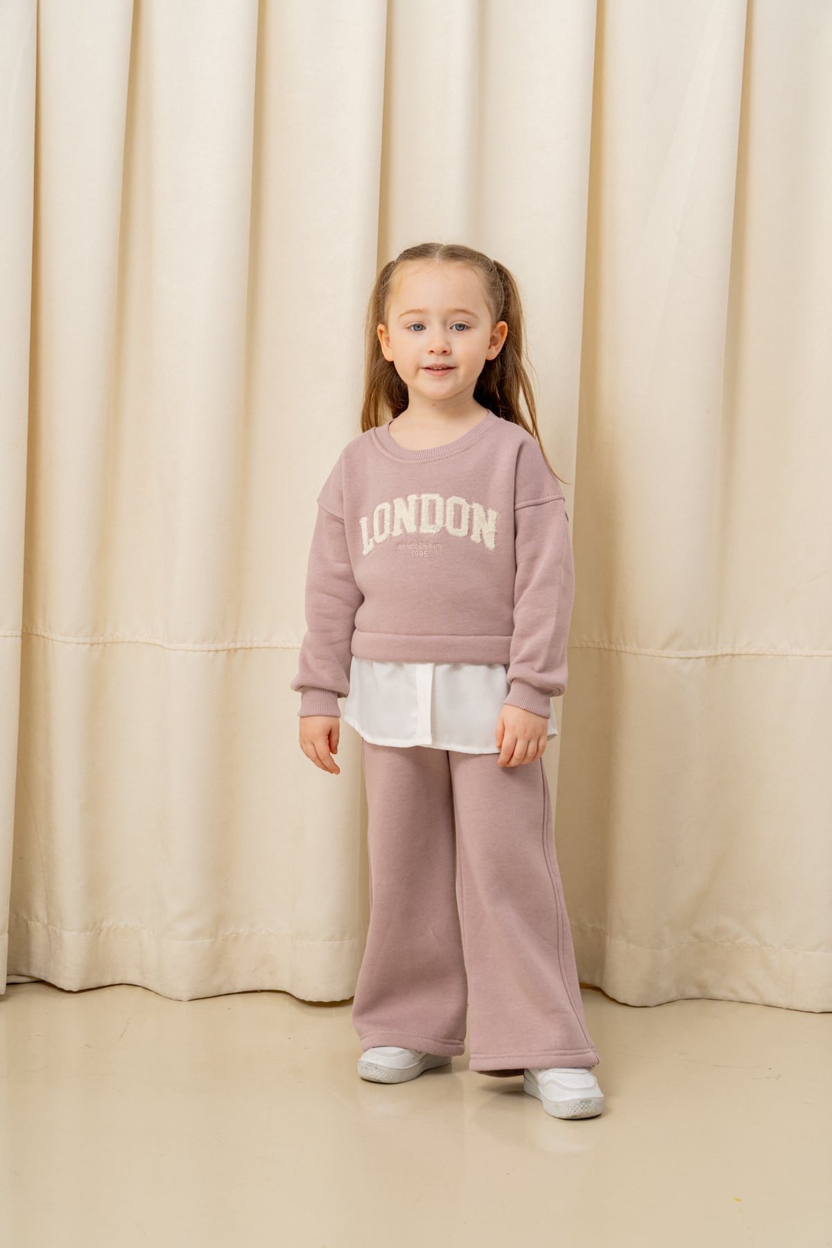 Kız Çocuk London Nakışlı Şardonlu 2 li Takım - 3266/3265