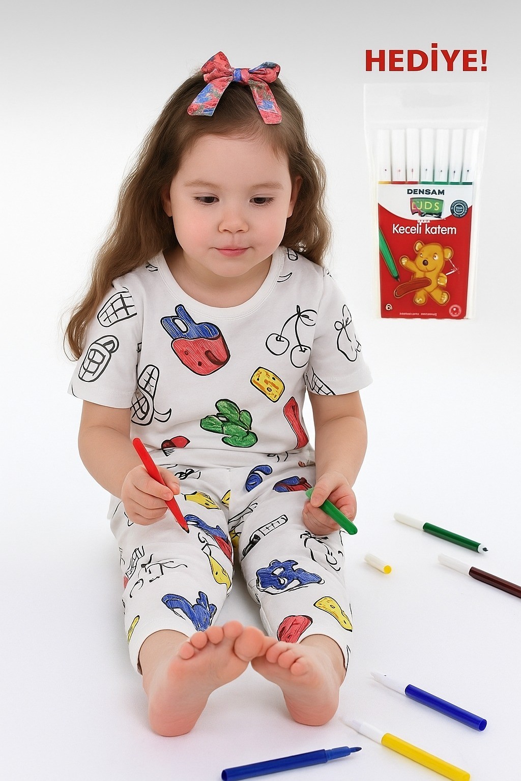 Özel Kalemli Boyanabilir Kısa Kollu Çocuk Pijama Takımı 012
