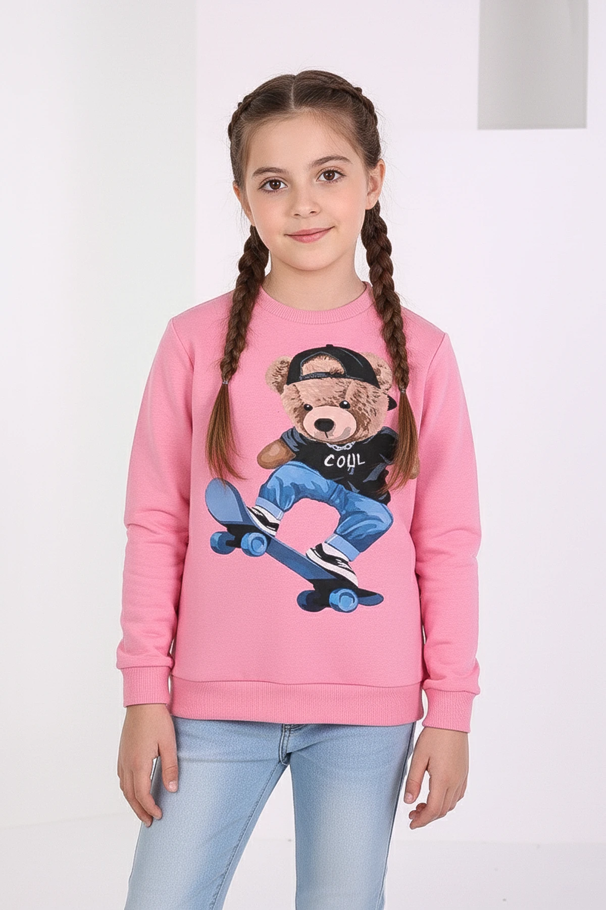 Ayıcık Baskılı Kalın Çocuk Sweatshirt - 26K 1625 - Pembe