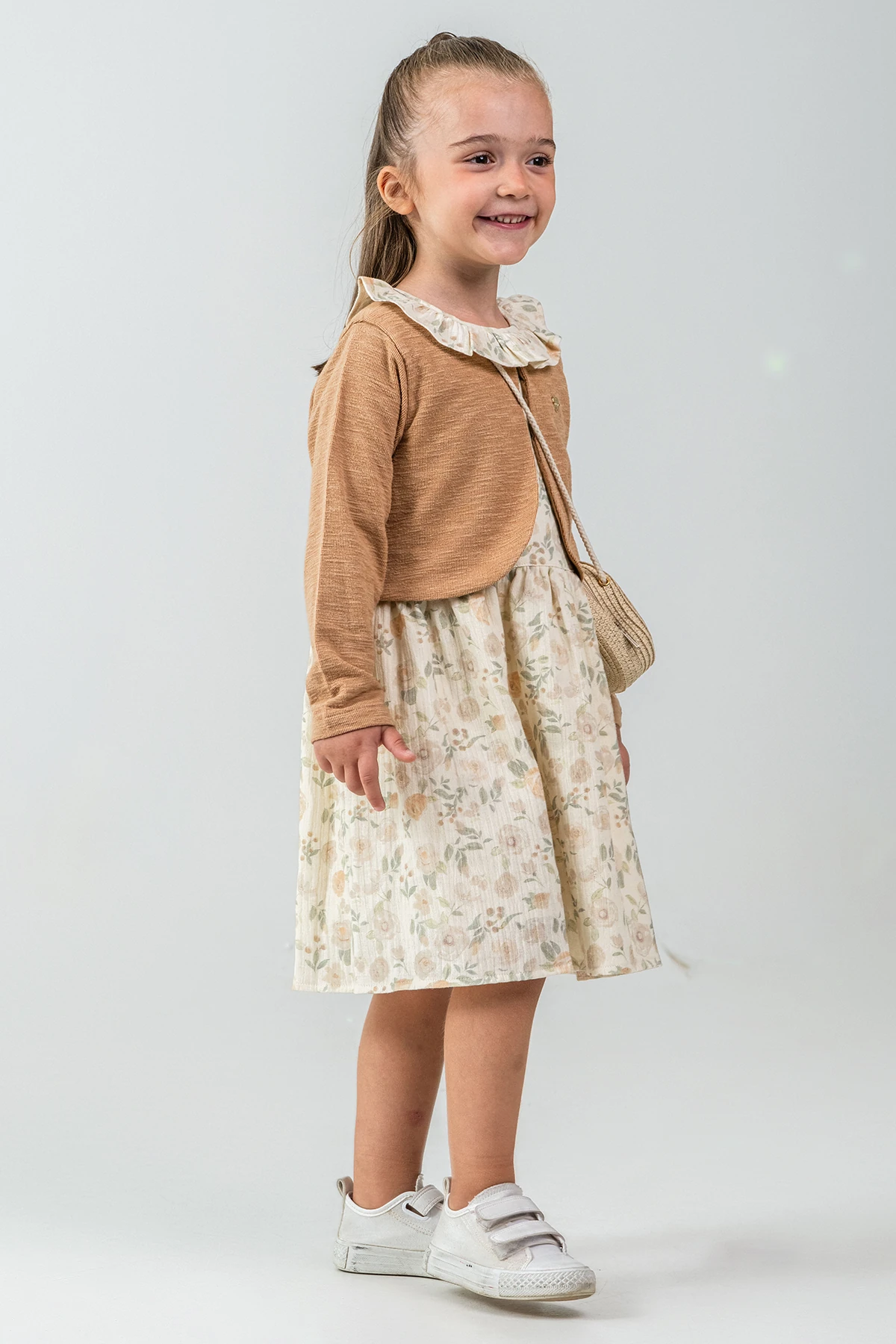 Gül Detaylı Hırkalı Kız Çocuk 3'lü Takım - 26K 7271