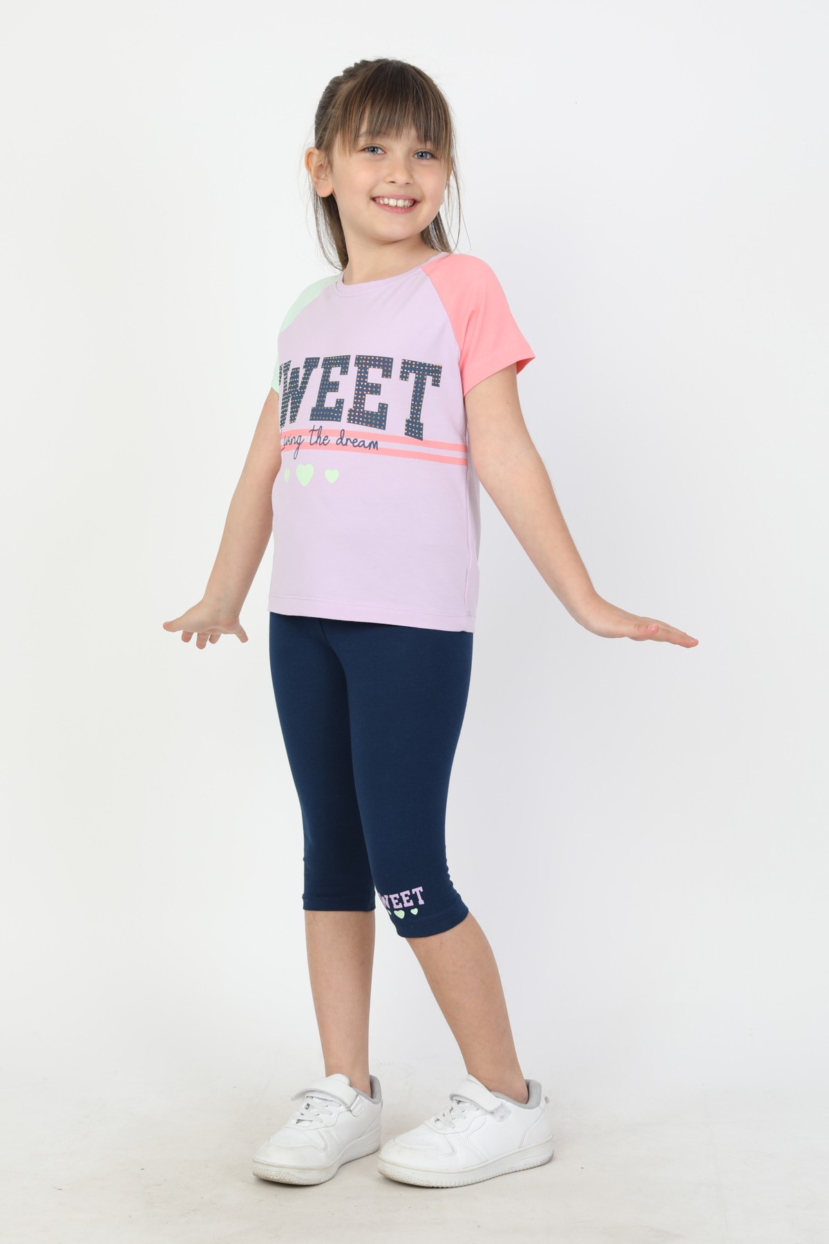 Sweet Baskılı Reglan Kol Taytlı Günlük Takım - 23400