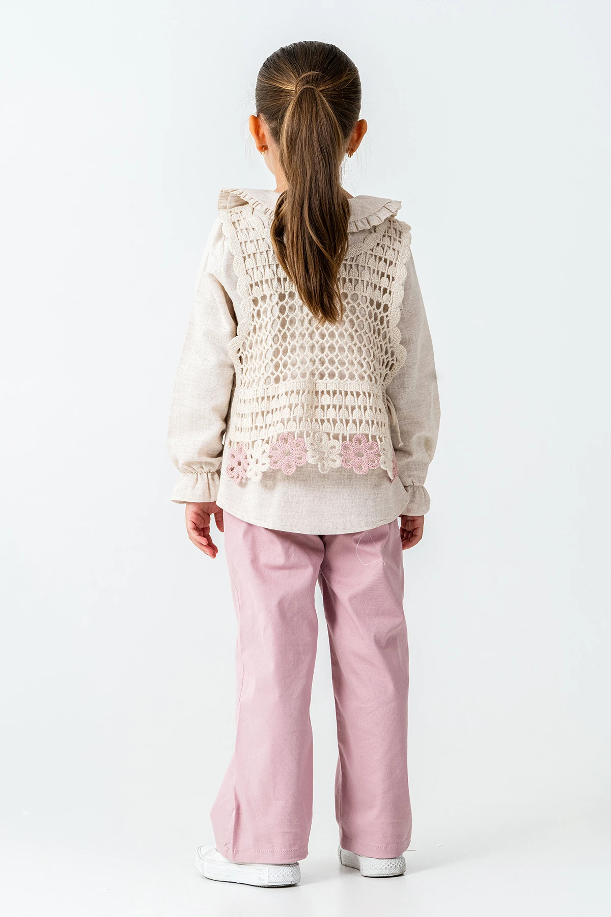 Örme Çiçek Detaylı Kız Çocuk 3'lü Takım - 26K 4479